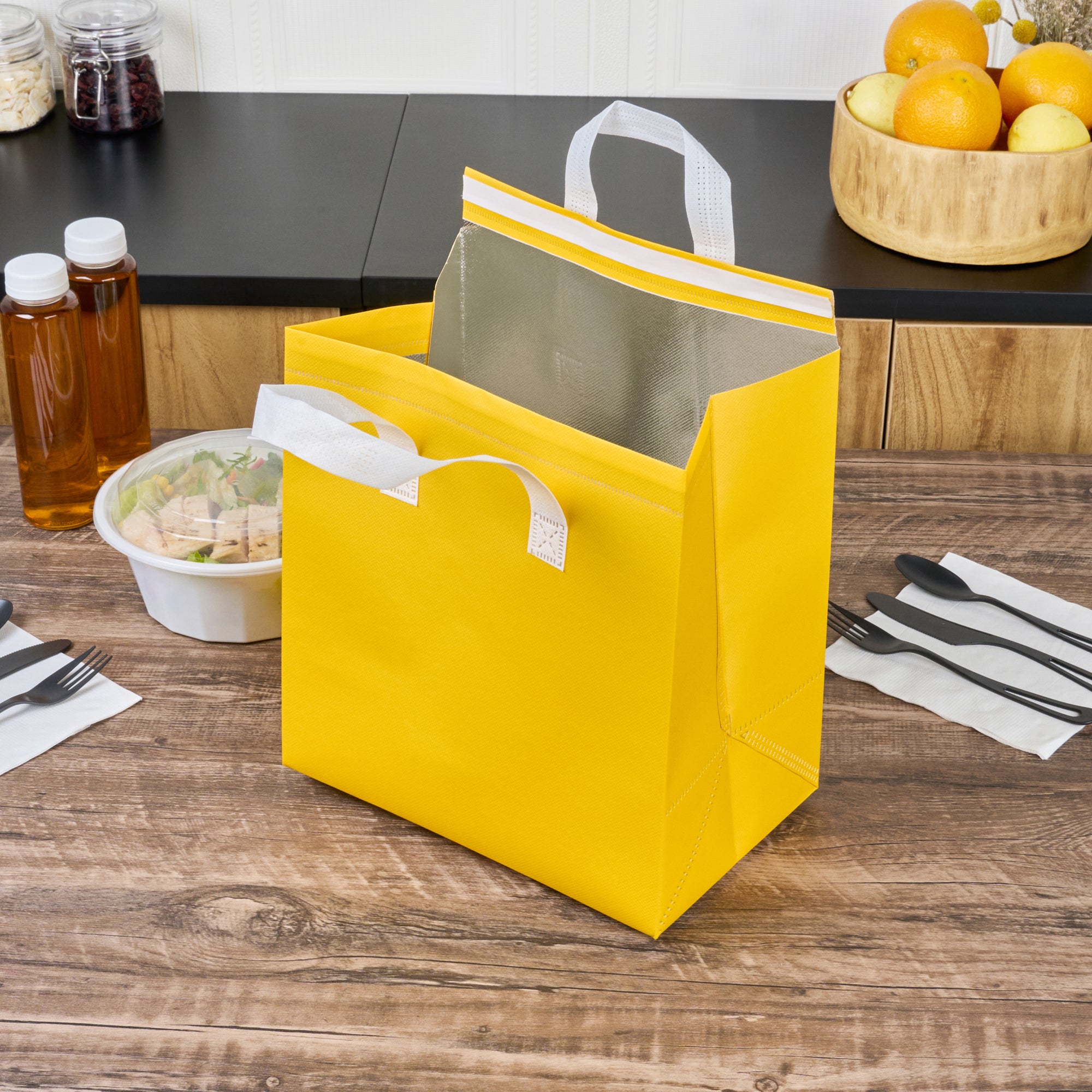 Insulated Food Delivery Bag - Tamper Evident Yellow Takeout Bags (10.25