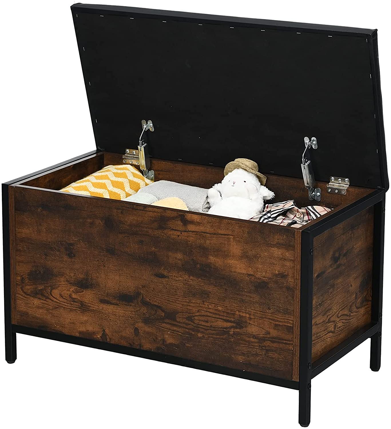 Vintage Brown Shoe Storage Bench with Lid - Bed End Bench with Padded Seat & PU Leather - Flip Top Storage Ottoman for Entryway, Hallway, Living Room | Perfect for Organizing Shoes, Blankets & Home Essentials in Bedrooms & Entryways
