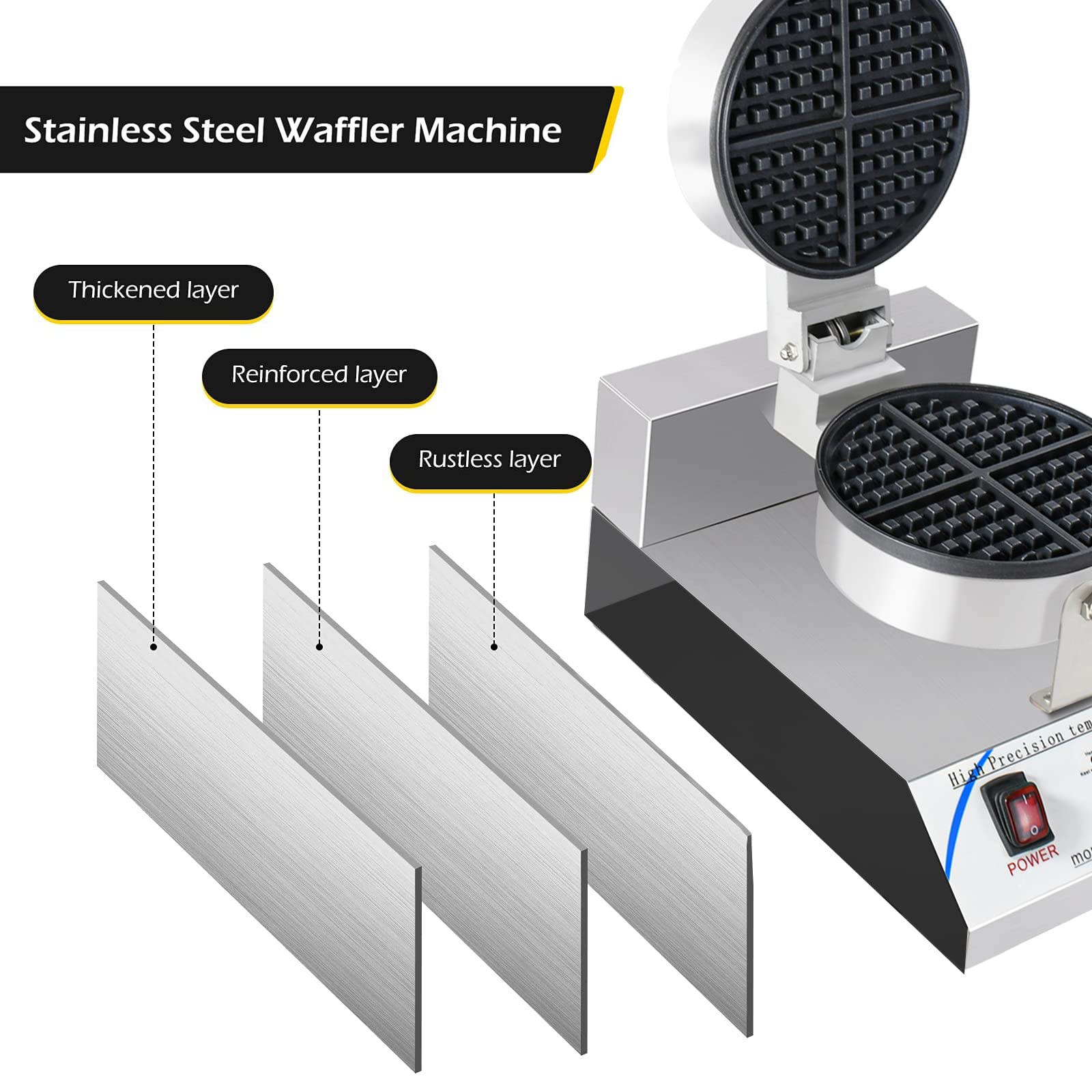 Commercial Belgian Waffle Maker - Electric Pancake Machine with Non-Stick Removable Plates & LED Temperature Control - Perfect for Bakeries, Cafes, Restaurants and Home Breakfast