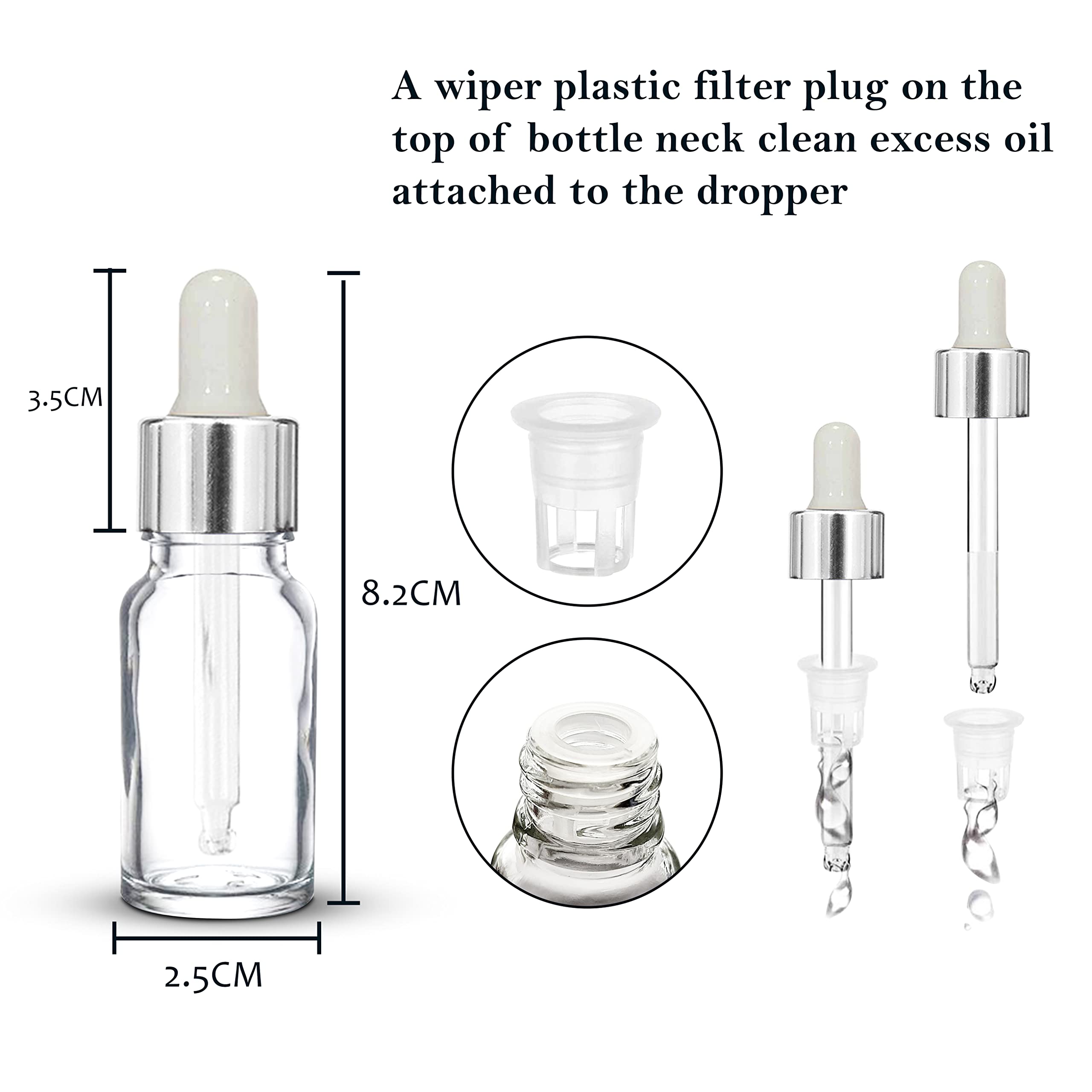 10ml Clear Empty Glass Bottle with Dropper & Silver Ring - Refillable Leakproof Essential Oil Perfume Container (Pack of 3) | Perfect for DIY Aromatherapy, Travel & Gift Sets