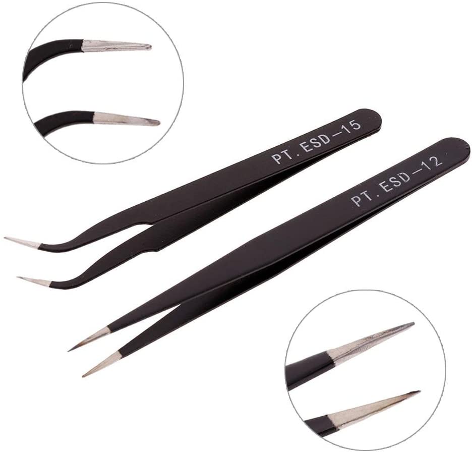 2 PCS Professional Eyelash Extension Tweezers Set - Stainless Steel 3D/4D/5D/6D Volume Lashes Tweezers with Straight & Curved Tips for Eyebrow Shaping & Ingrown Hair Removal (Black) - Perfect for Salon Professionals & DIY Lash Extensions at Home