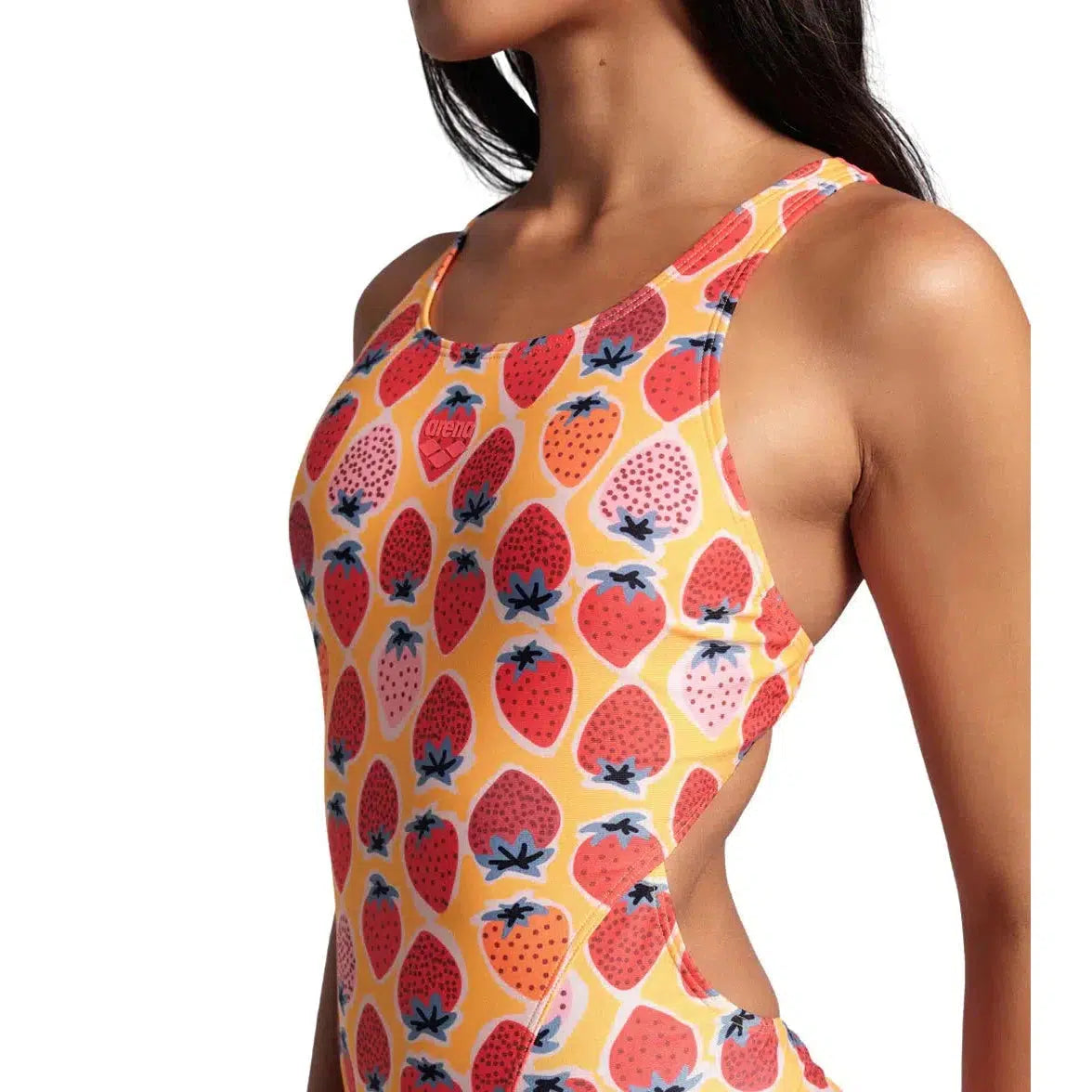 Arena Women's Strawberry Print One-Piece Swimsuit - High-Tech Back Support for Swimming & Beach Activities | Perfect for Pool, Surfing, and Summer Vacations