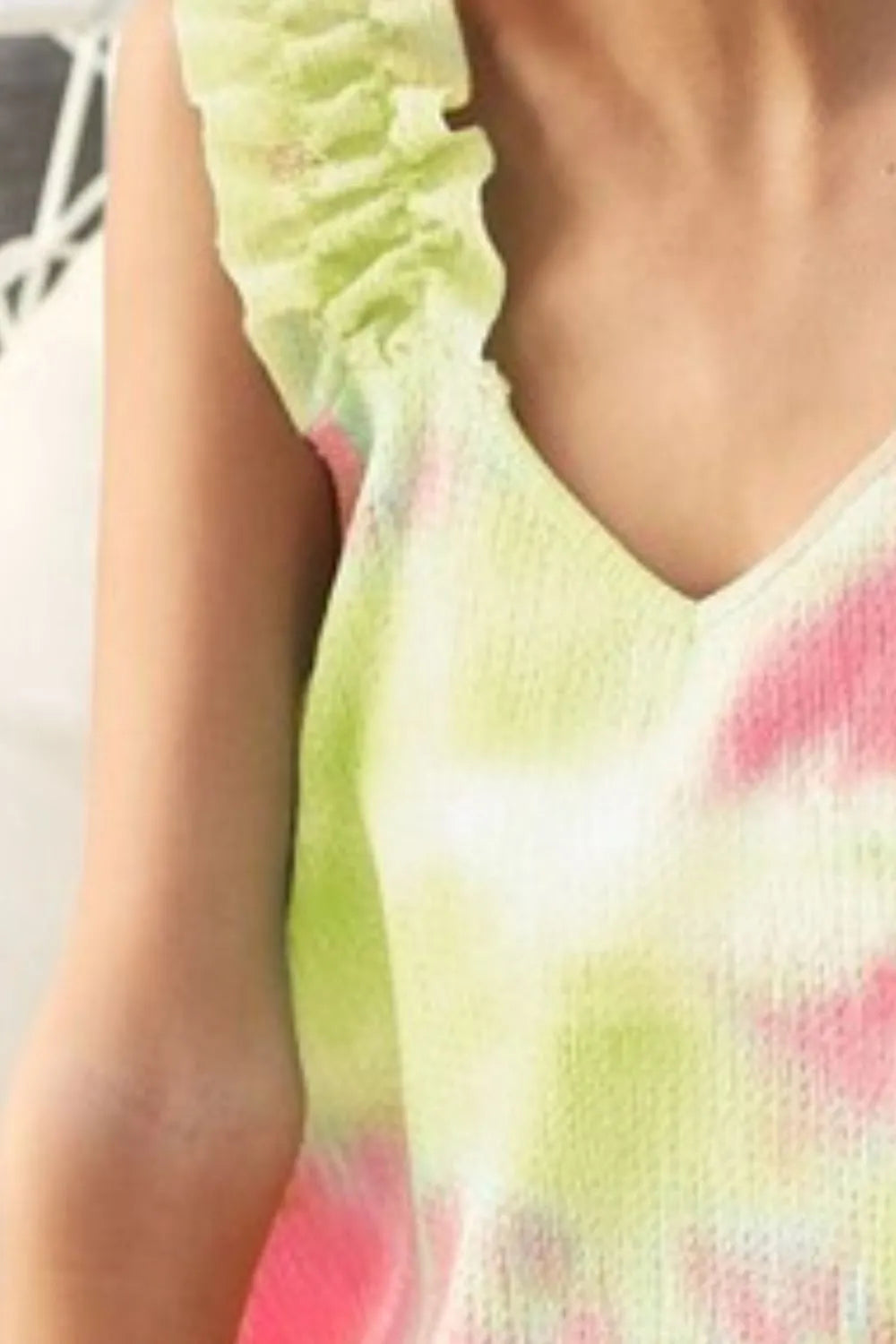 BiBi Tie Dye Printed Textured Woven Ruffled Blouse - Stylish Boho Chic Top for Women, Perfect for Casual Outings, Music Festivals & Summer Vacations