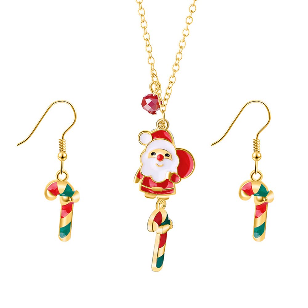 Christmas Jewelry Set for Women - Candy Cane Earrings & Santa Claus Necklace, Holiday Gift for Women & Girls | Perfect for Christmas Parties, Office Gift Exchanges & Festive Outfits