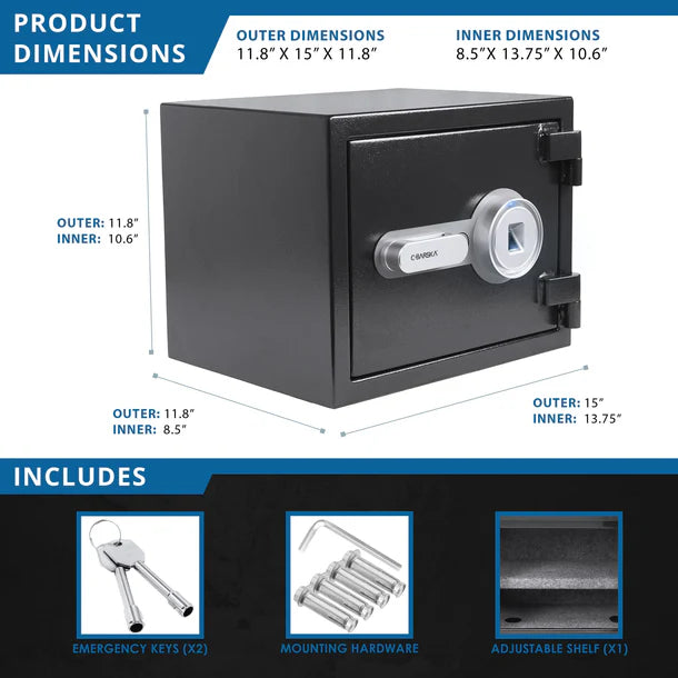 Barska AX13498 Biometric Fingerprint Fireproof Safe Box - Black | Secure Home & Office Use for Documents, Jewelry & Valuables