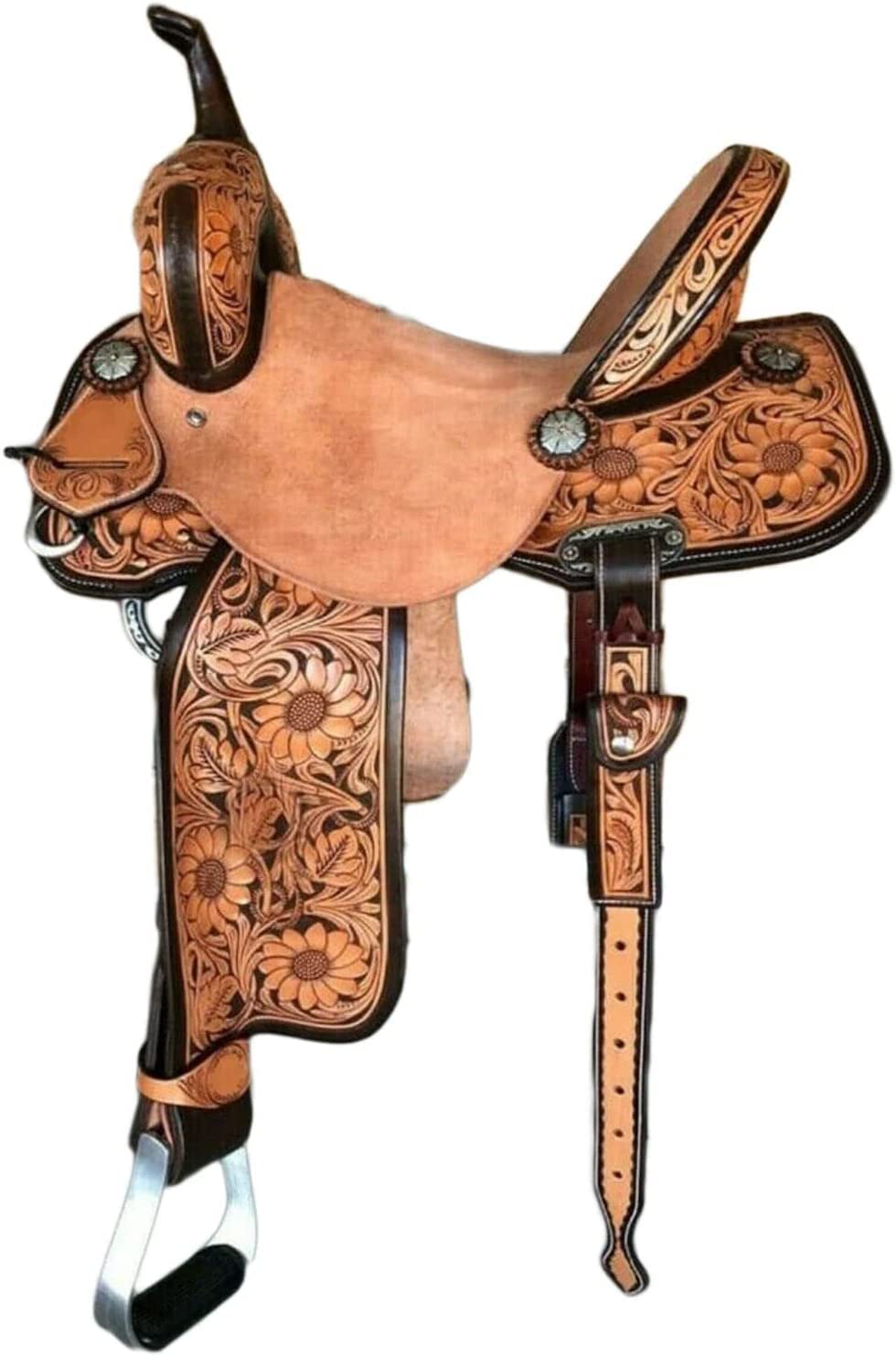 Equitack Western Horse Saddle - Natural & Brown Leather Roper Ranch Saddle for Trail Riding, Barrel Racing & Working Cowboys | Durable & Comfortable Equestrian Gear
