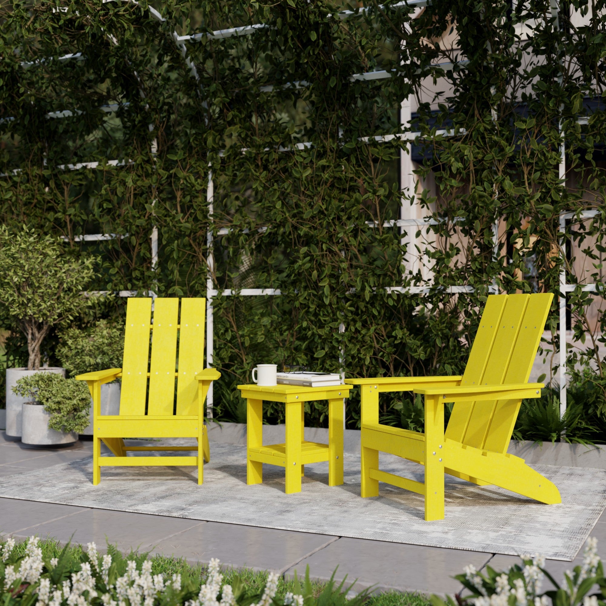 Freedom 3-Piece Modern Adirondack Chair Set with Side Table - Outdoor Patio Furniture for Backyard, Garden & Poolside Relaxation