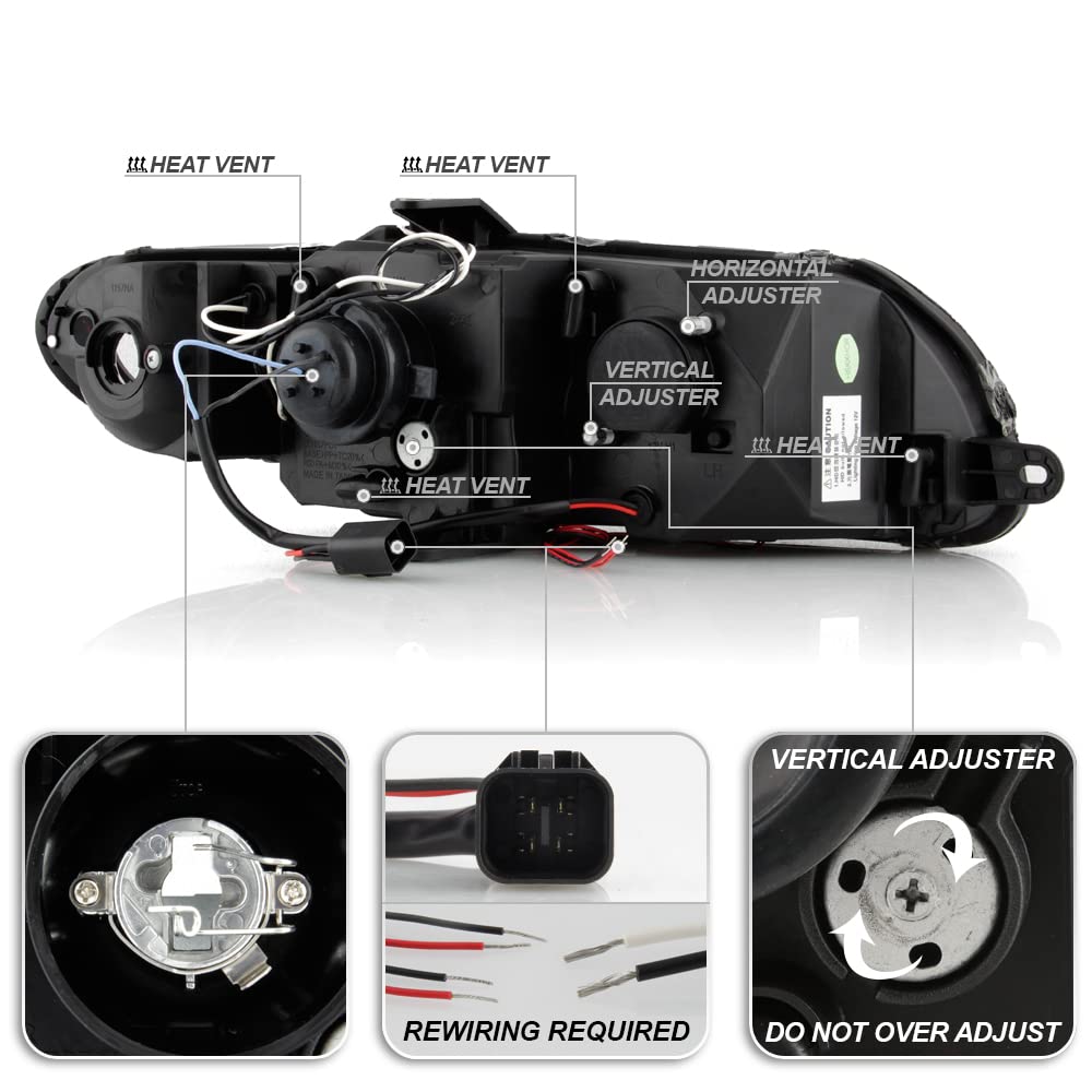 ACANII LED Halo Black Housing Projector Headlights for 2004-2006 Pontiac GTO - Driver & Passenger Side Headlamps | Enhanced Night Visibility & Modern Style Upgrade