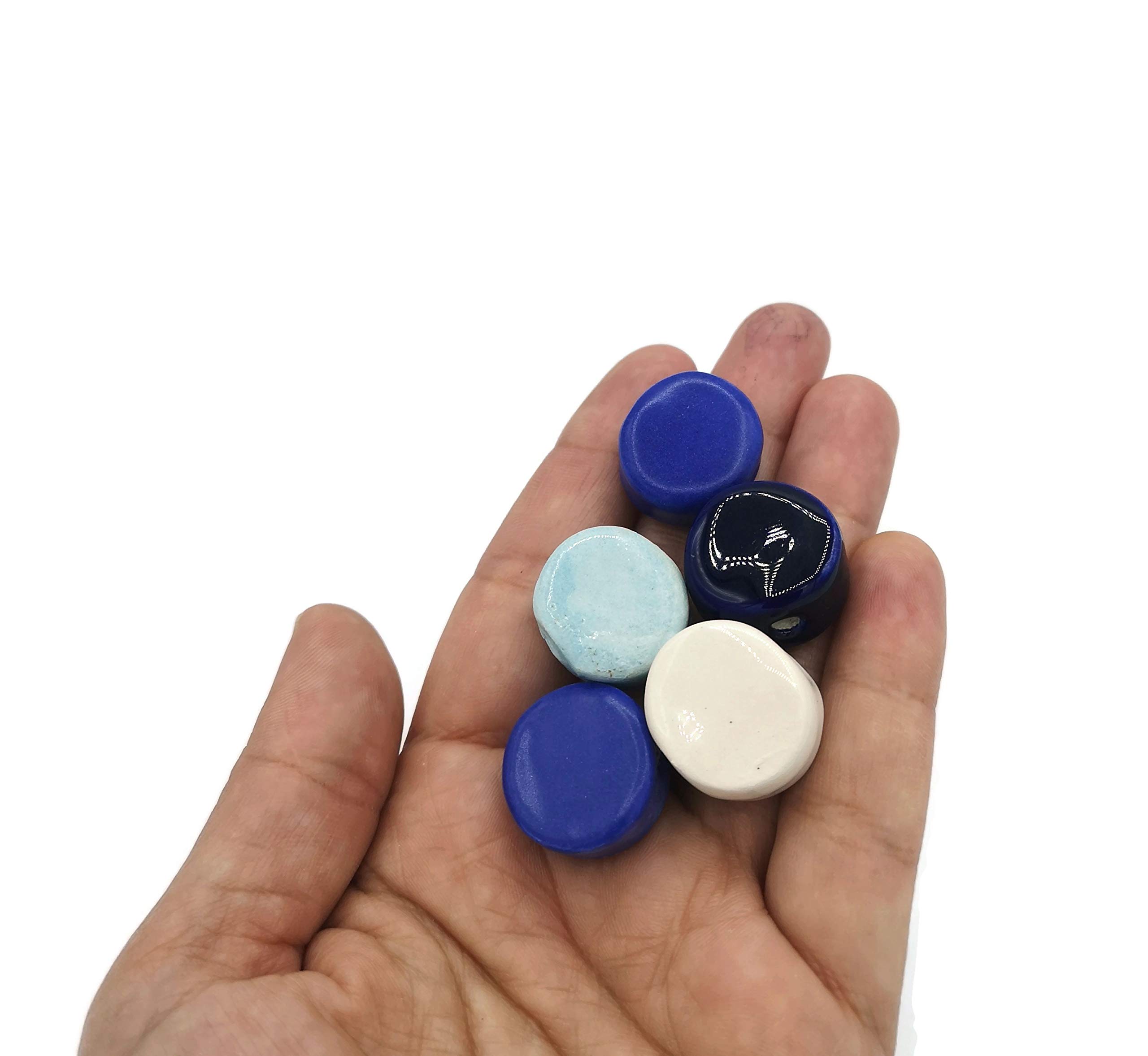 Handmade Blue Coin Ceramic Beads Set of 5 for DIY Jewelry Making, Craft Projects - Perfect for Necklaces, Bracelets & Home Decor Accessories