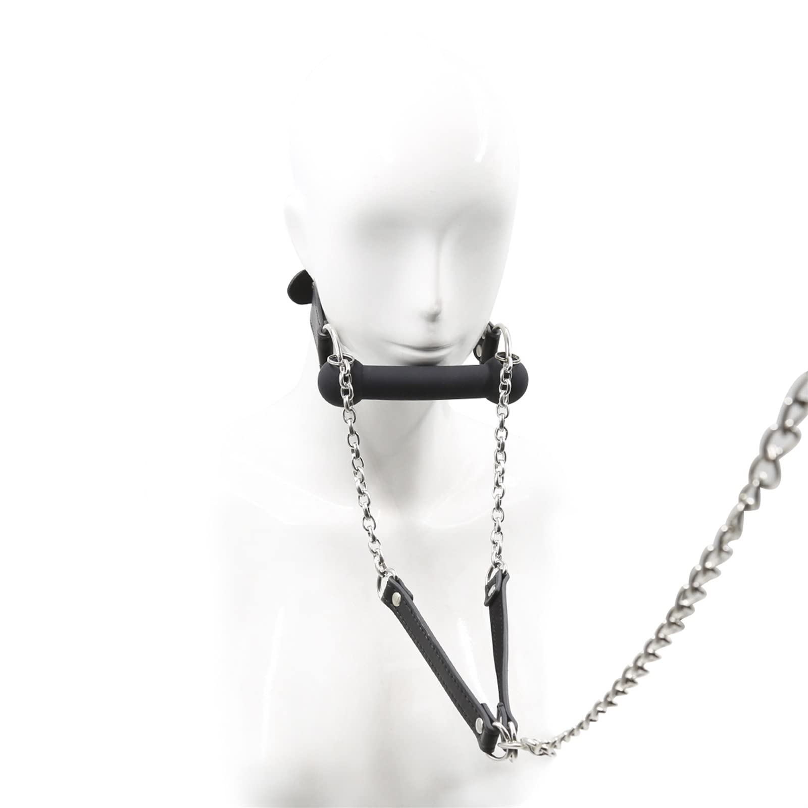 Premium Black Leather BDSM Harness with Silicone Dog Bone Ball Gag & Leash - Adjustable Adult Bondage Gear for Couples Play, Roleplay, and Flirting - Sensual Sex Toy for Spicing Up Your Bedroom Games (Black with Leash) - Perfect for BDSM Enthusiasts, Couples Looking to Explore Kink, and Adult Roleplay Scenarios