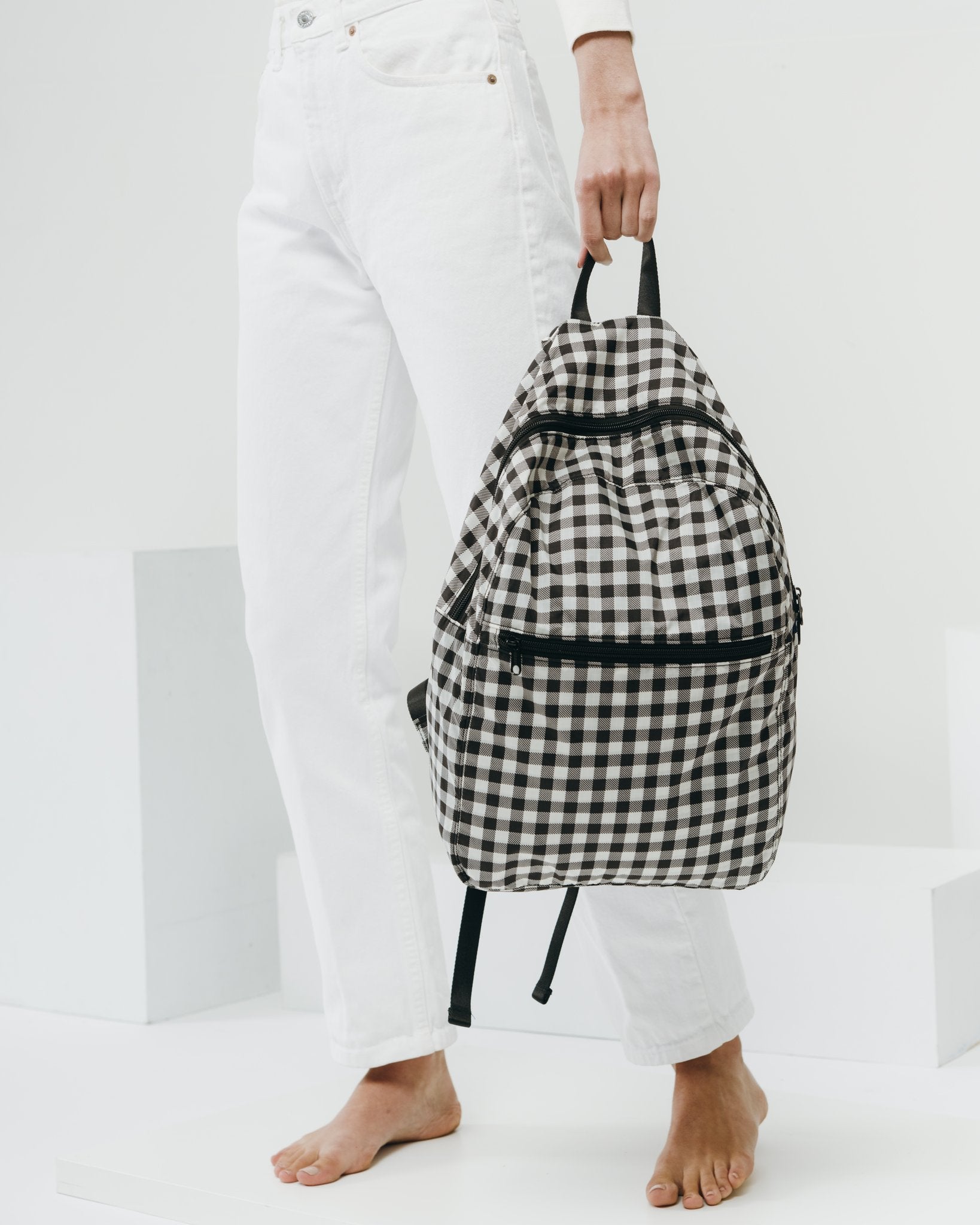 Baggu Ripstop Backpack - Lightweight Waterproof Travel Backpack for Men & Women, Black Gingham Pattern - Perfect for Hiking, School, Commuting & Daily Use