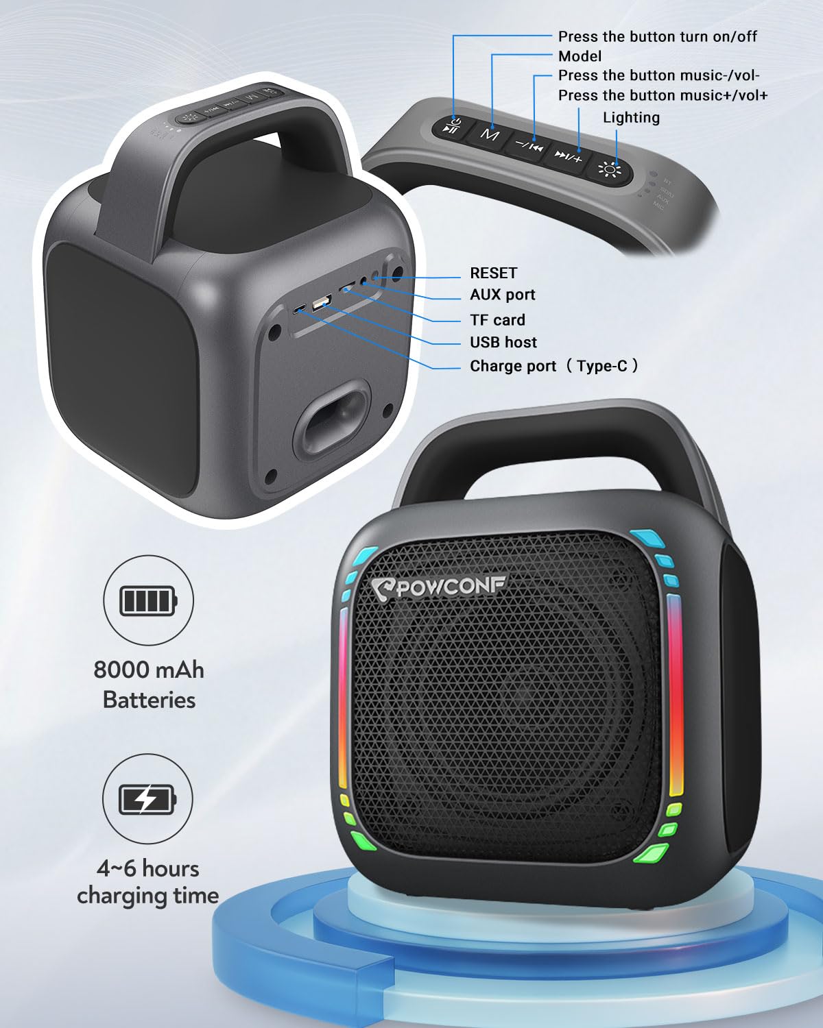 Portable Karaoke Machine with 2 Wireless Microphones - Bluetooth PA Speaker System with RGB Lights for Adults & Kids - TWS Party Speaker with AUX/USB/TF Input - Perfect for Home Parties, Birthday Celebrations & Outdoor Gatherings