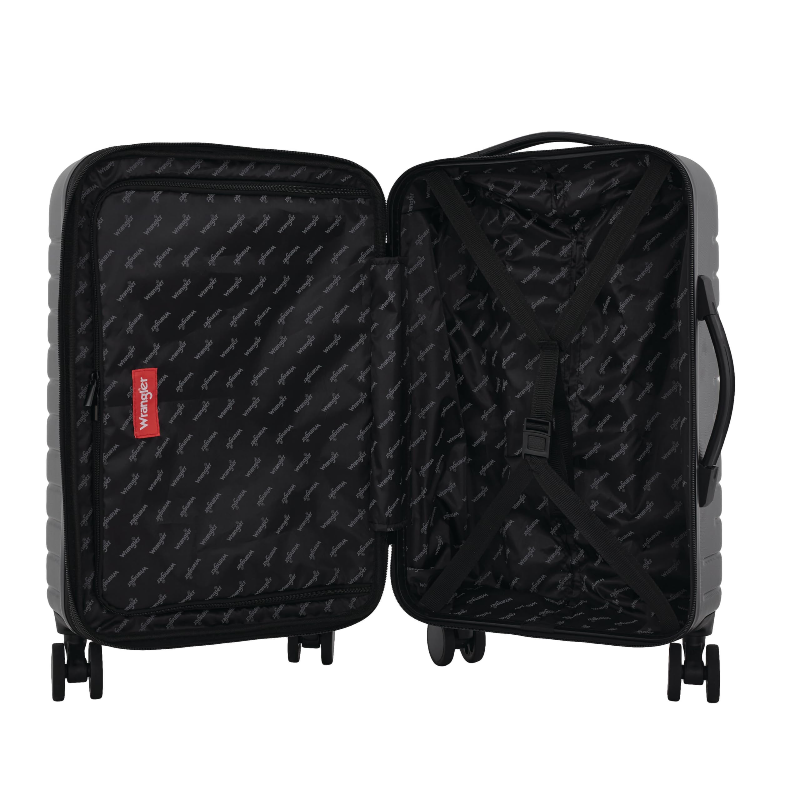 Wrangler Trunk Spinner Set - Black 2-Piece Luggage with 2 Packing Cubes | Durable Suitcase for Travel, Business Trips & Vacations | Carry-On & Check-In Compatible