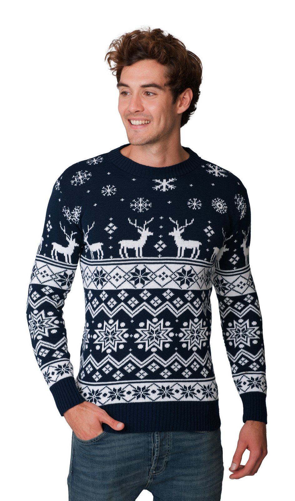 Christmas Santa Fairisle Sweater for Men & Women - Unisex Nordic Navy Holiday Party Jumper - Sizes S/M/L/XL/2XL/3XL/4XL - Perfect for Xmas Parties, Office Celebrations & Festive Gatherings