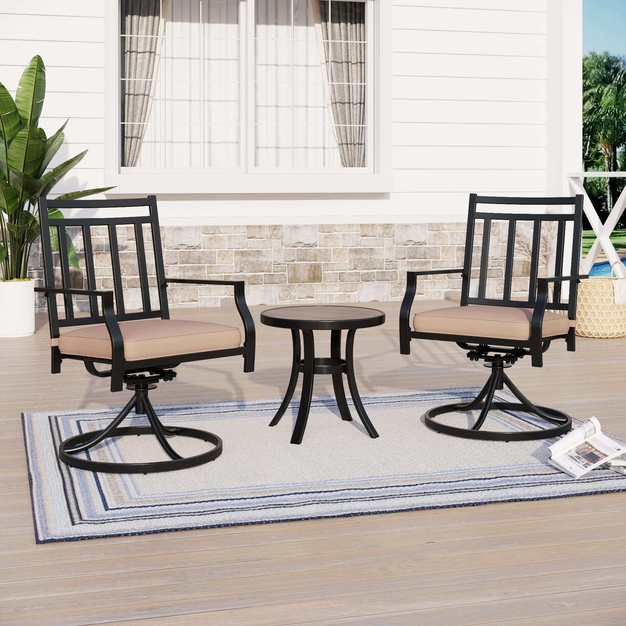 Sophia & William 3-Piece Patio Bistro Set - 2 Swivel Metal Chairs & Round Side Table - Durable Outdoor Furniture for Backyard, Balcony, Garden, or Indoor Use - Perfect for Relaxing, Entertaining & Small Space Dining