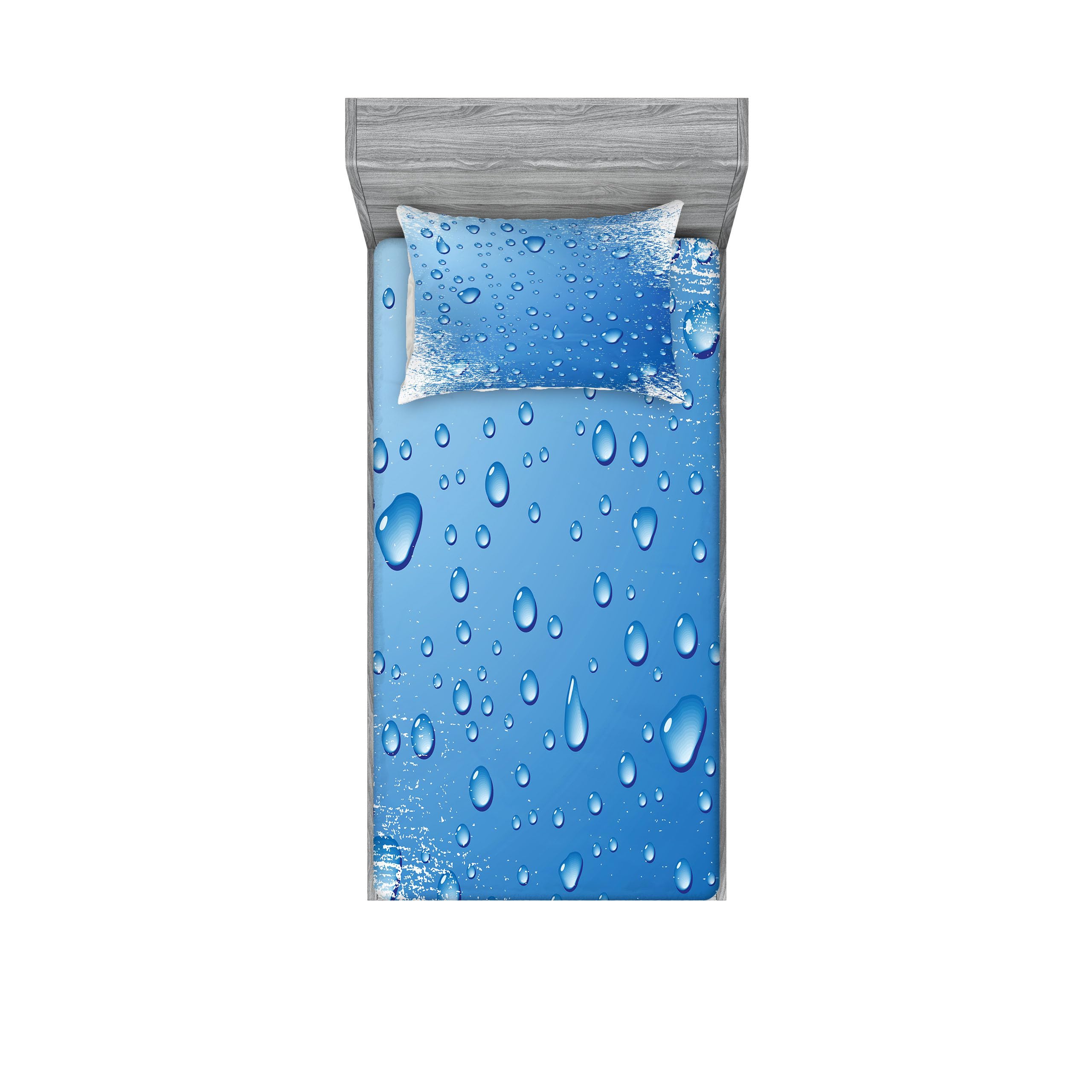 Ambesonne Grunge Fitted Sheet & Pillow Sham Set - Realistic Water Drops Bubbles on Worn Scratched Backdrop, Blue White Twin Size 2-Piece Bedding Set | Perfect for Modern Bedroom Decor, Guest Room & Dormitory Styling