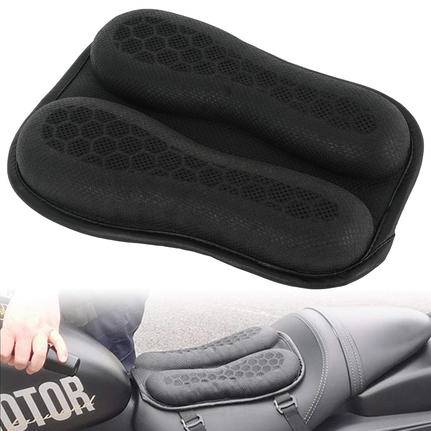 **SUNPIE Universal Motorcycle Gel Seat Cushion - 3D Honeycomb Breathable Pad for Long Rides, Foldable & Comfortable - Ideal for Cruisers, Touring Bikes & Commuting**
