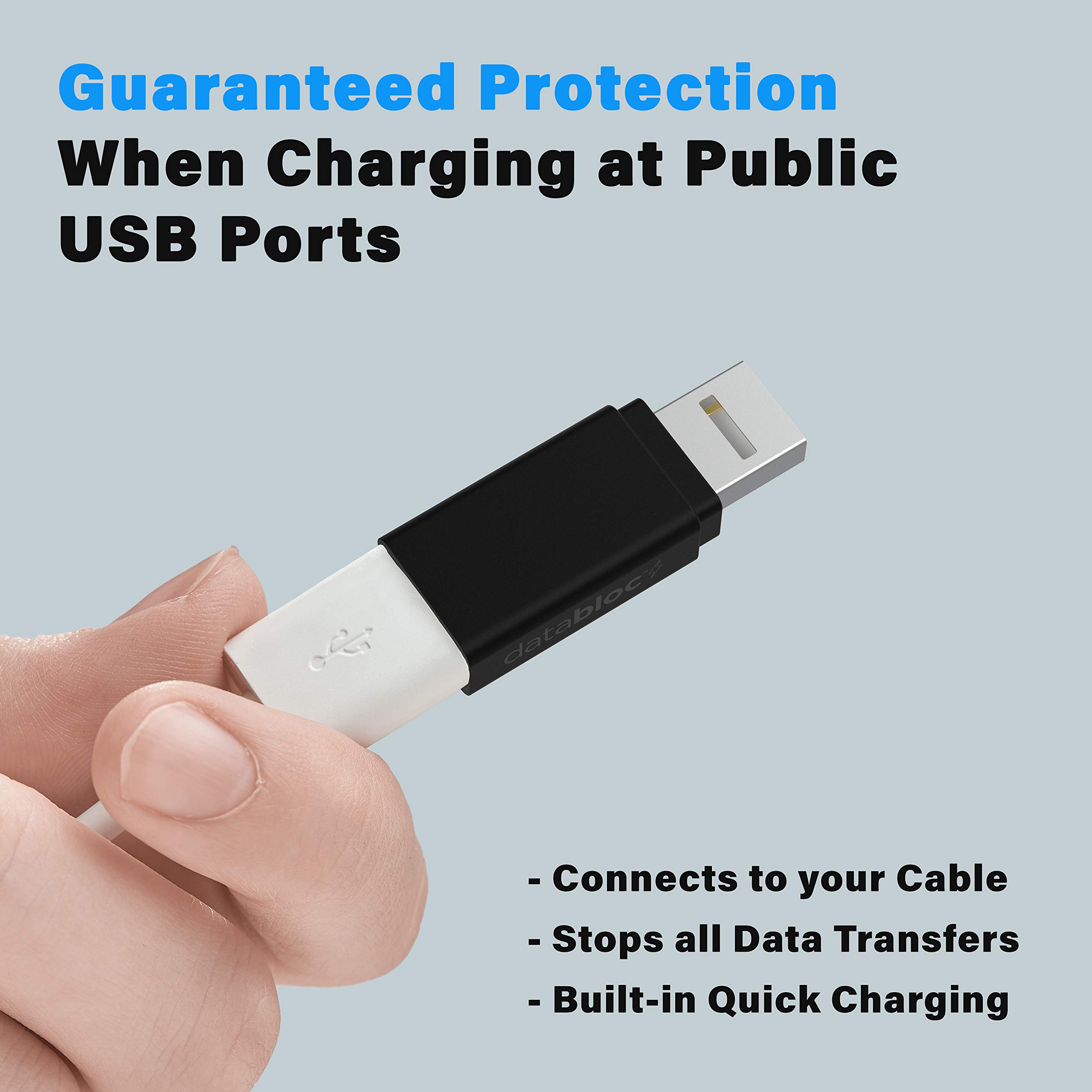 Databloc USB Data Blocker - 2 Pack Charge Only Adapter for Smartphones & Tablets | Blocks Data Transfer & Stops Syncing | Quick Charge Compatible | Perfect for Public Charging Stations, Travel & Privacy Protection (Black)