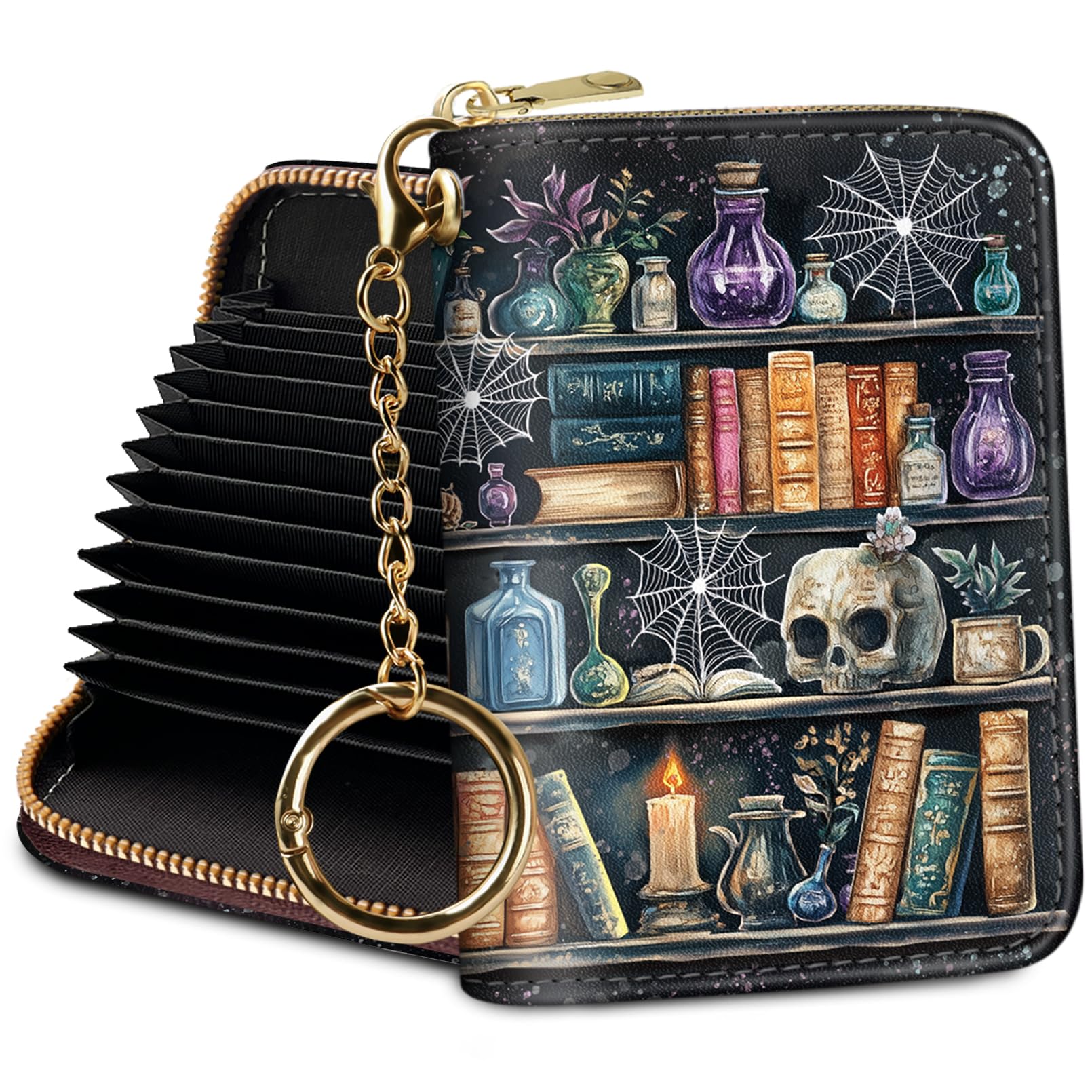 RFID Blocking Credit Card Holder Wallet for Women - Slim Leather Zipper Card Case with Keychain, Funny Print Design - Perfect for Travel, Shopping & Everyday Use