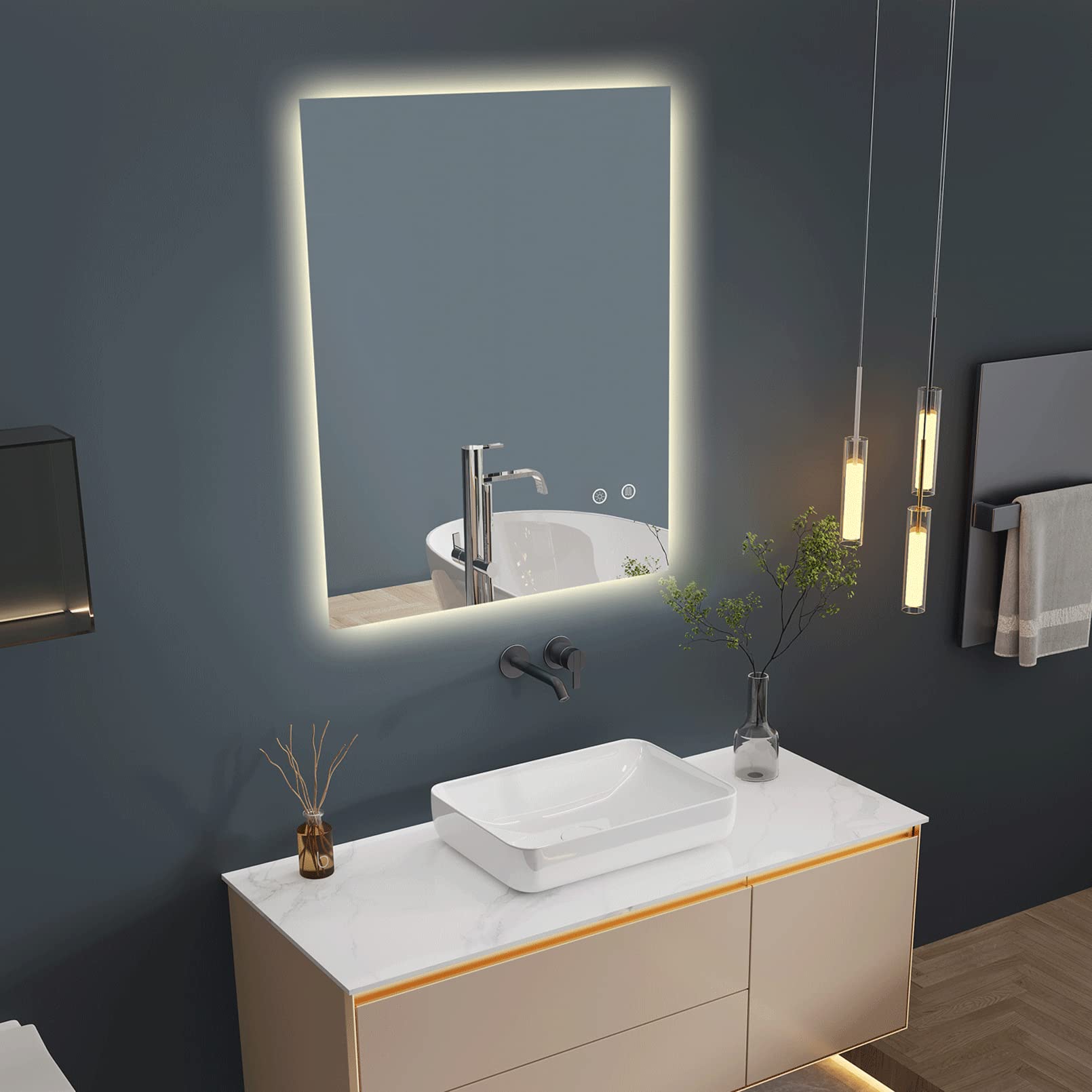 Gesipor 40x28 Inch LED Bathroom Mirror with Anti-Fog & Dimmable Lights - Wall Mounted Backlit Makeup Vanity Mirror with Memory Function - Perfect for Bathroom, Bedroom, and Dressing Room