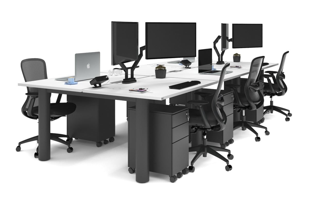 Quadro Cylinder Leg 6-Person Office Workstation Desk - 1200L x 800W with Cable Management Scallop - Perfect for Open Office Layouts & Collaborative Workspaces