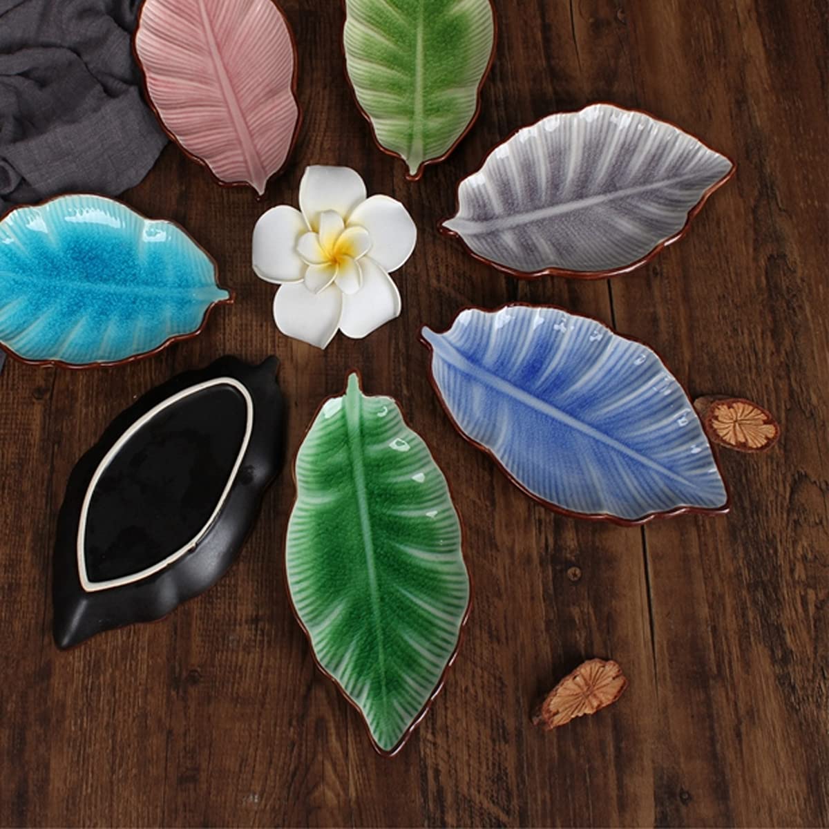 Blue Leaf Shaped Ceramic Spoon Rest Set of 2 - 7 Inch Porcelain Kitchen Counter Utensil Holder, Farmhouse Decor & Dishwasher Safe Accessories - Perfect for Cooking, Serving & Organizing Spoons in Modern or Rustic Kitchens