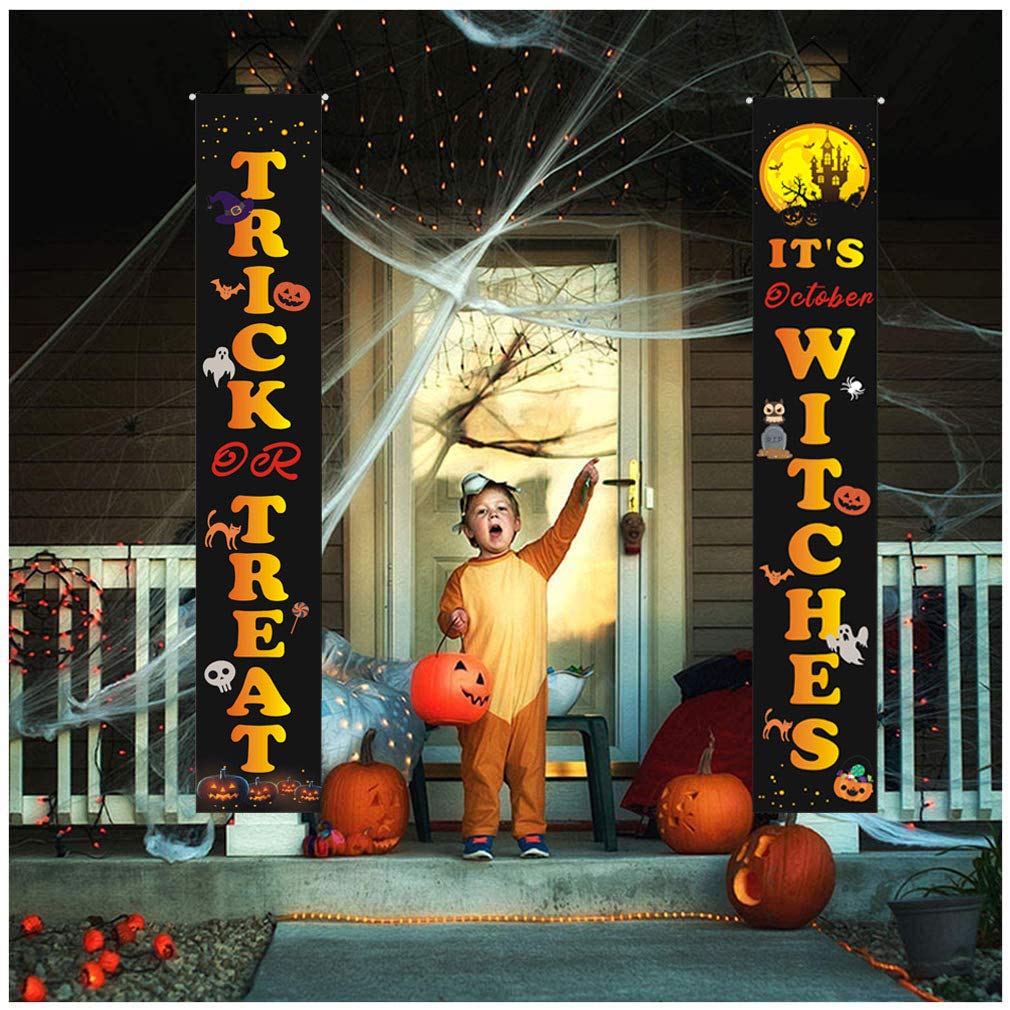 Halloween Porch Sign Decorations - Outdoor & Indoor Trick or Treat Banners for Front Door, Home Wall, Apartment & Holiday Party Supplies | Spooky Halloween Party, Haunted House & Front Yard Decor