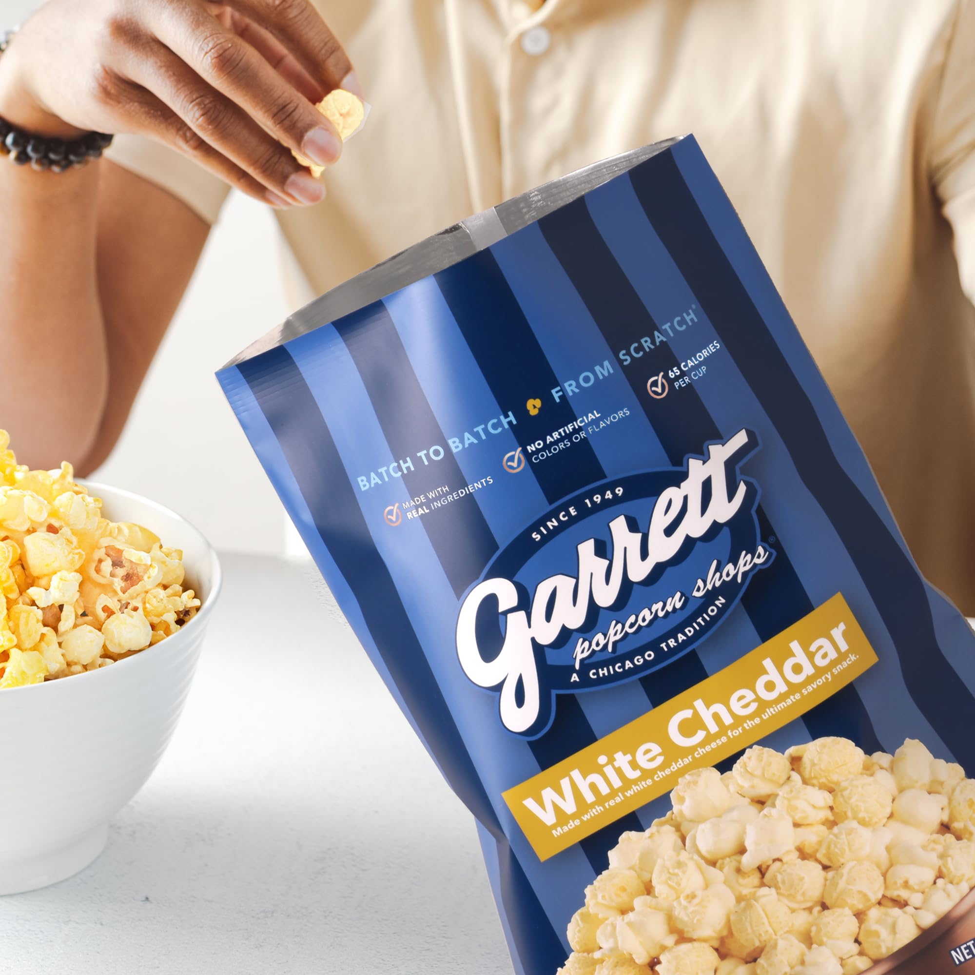Garrett Popcorn White Cheddar - 5.0oz (4 Bags) | Gourmet White Cheddar Popcorn | Gluten Free Savory Snack | Perfect for Movie Nights, Office Snacks & Party Treats