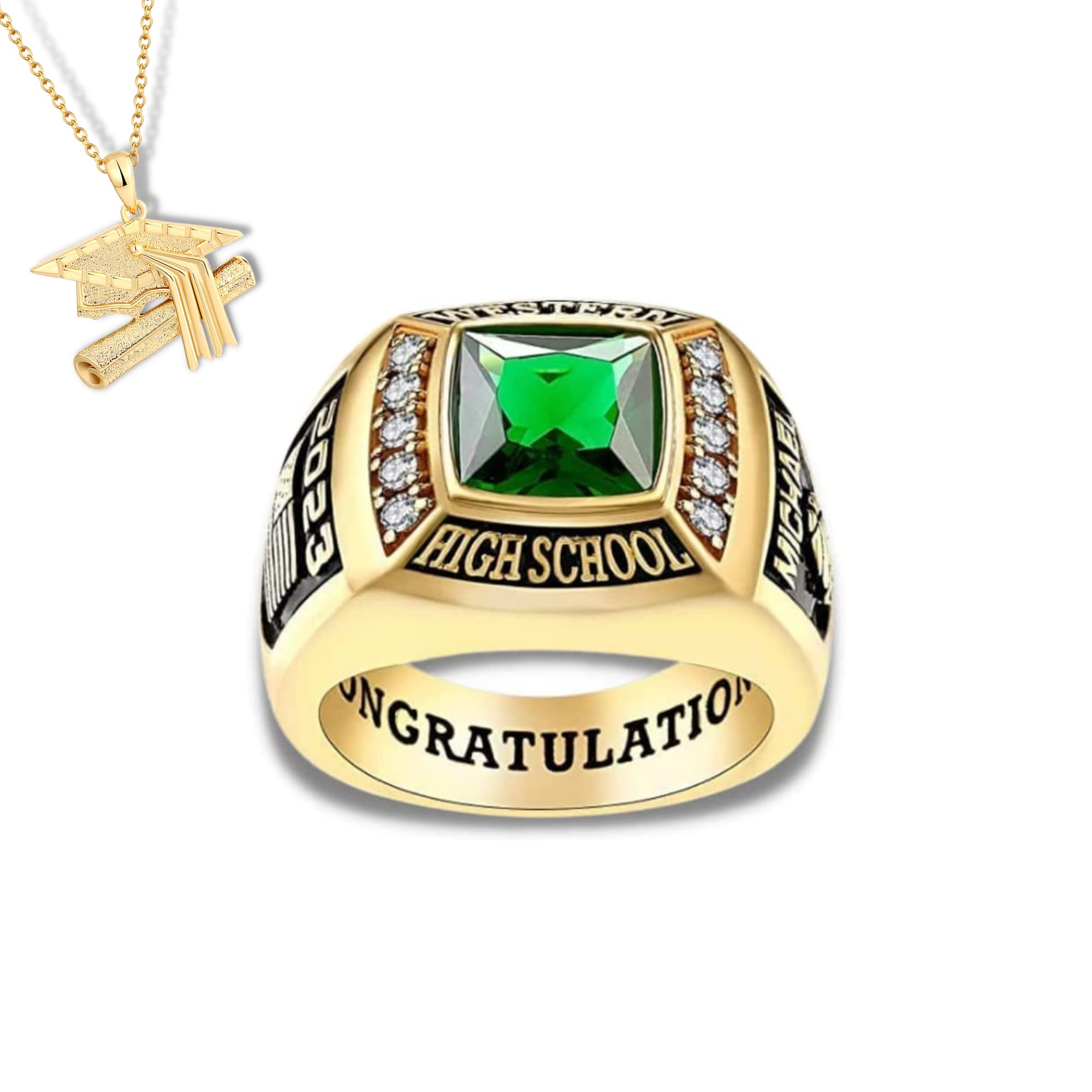 Premium Class Ring for Men – Authentic 925 Sterling Silver or 10KT Gold Customized High School & College Graduation Ring – Personalized Engraving – Perfect Graduation Gift for Him – Ideal for Commencement Ceremonies, Alumni Events & Special Occasions