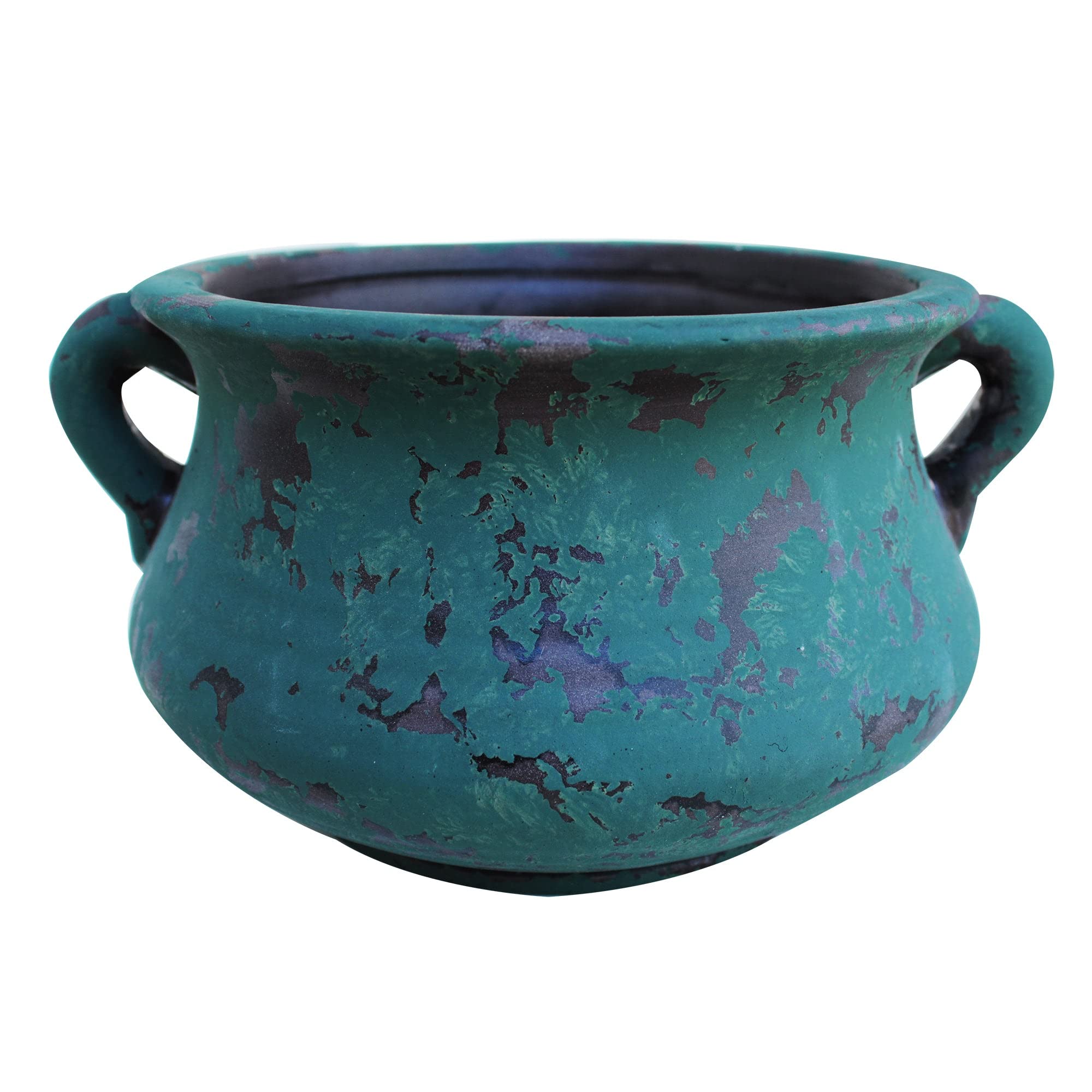 Egyptian Era Inspired Terracotta Planter with Looped Handles - Green Clay Pot for Indoor Plants, Succulents & Home Decor | Perfect for Boho, Mediterranean & Vintage Style Gardens
