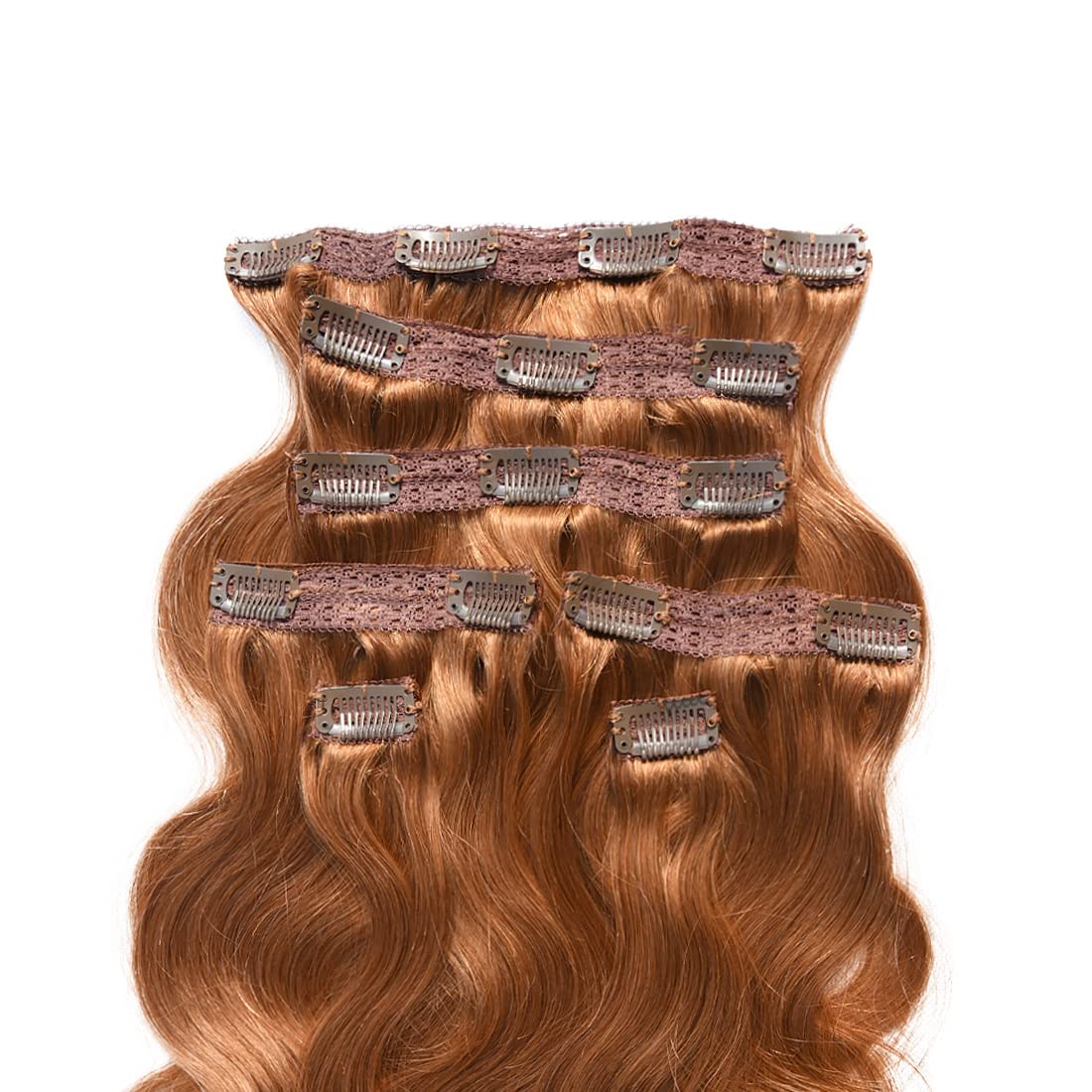 22 Inch Copper Red Human Hair Clip-In Extensions - 140g Brazilian Virgin Hair, Double Weft, 7Pcs/Lot with 16 Clips | Perfect for Parties, Weddings & Daily Styling