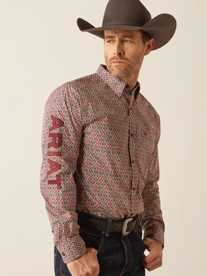 Ariat Men's Team Omega Fitted Shirt - Burgundy Red Western Style Work Shirt for Ranch, Rodeo & Outdoor Activities