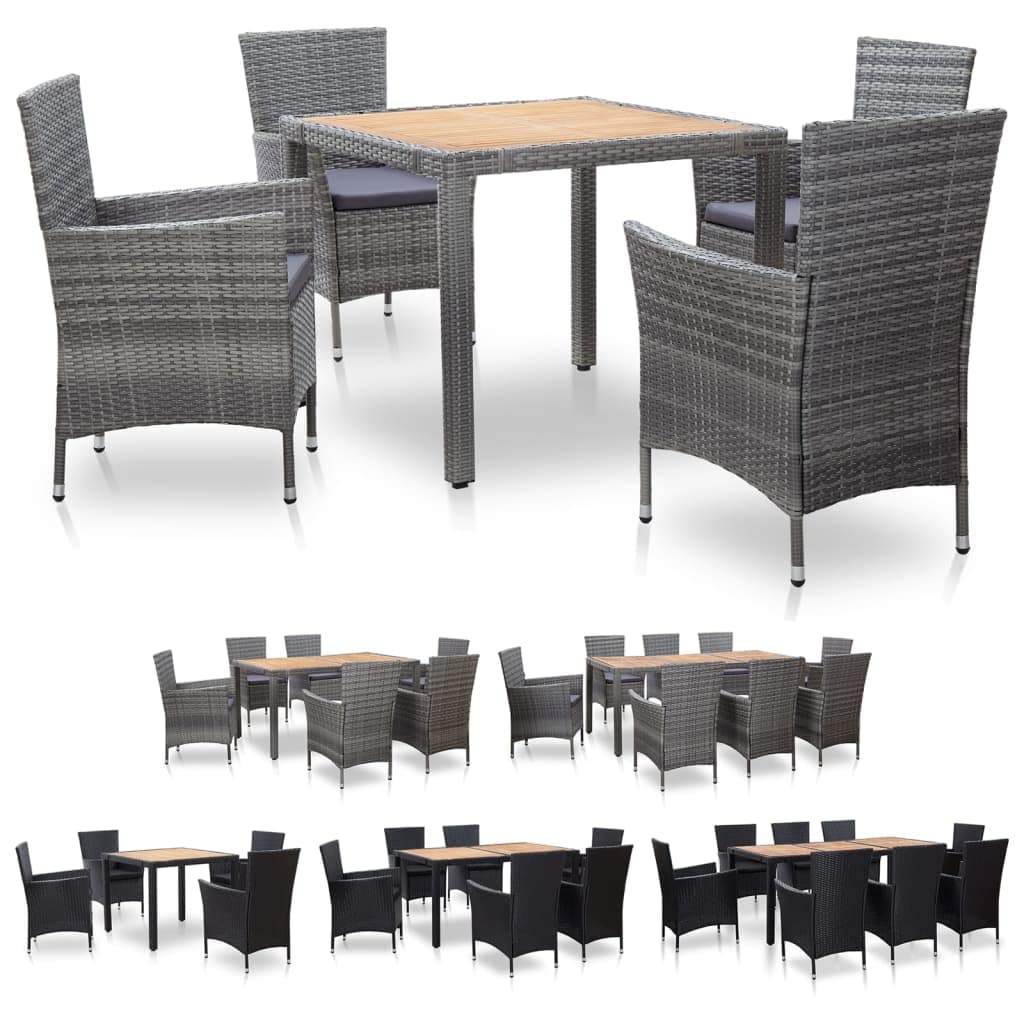 vidaXL 3-Piece Patio Dining Set with Cushions - Gray Poly Rattan Outdoor Furniture for Garden, Terrace, Balcony - Perfect for Al Fresco Dining, Backyard BBQs & Relaxing Outdoors