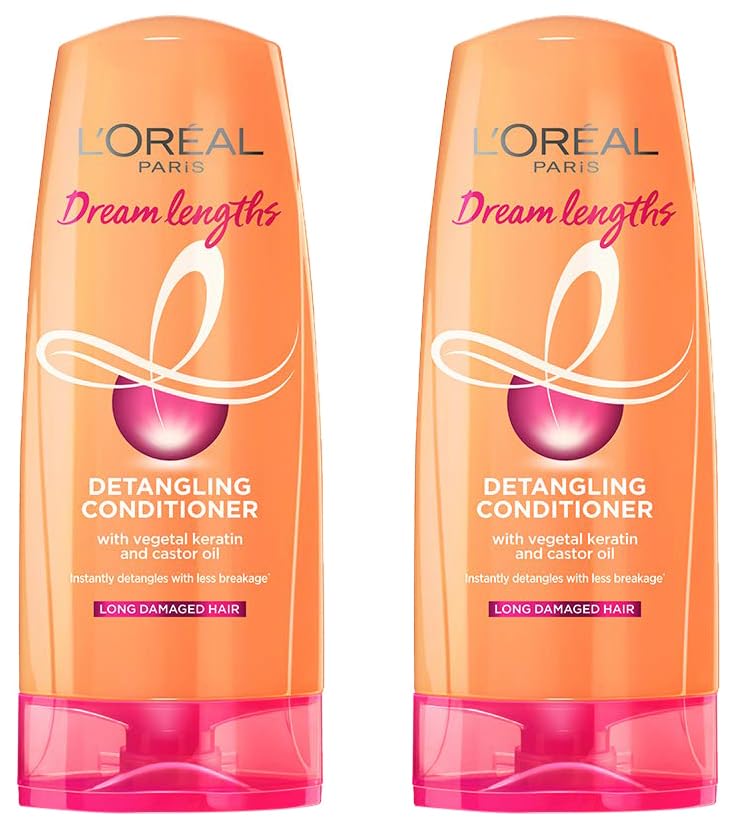 L'Oréal Paris Dream Lengths Nourishing & Repairing Conditioner for Long, Damaged Hair - 180ml (Pack of 2) | Deep Hydration & Shine | Salon-Quality Hair Care for Dry, Brittle Hair | Perfect for Daily Use & Post-Color Treatment