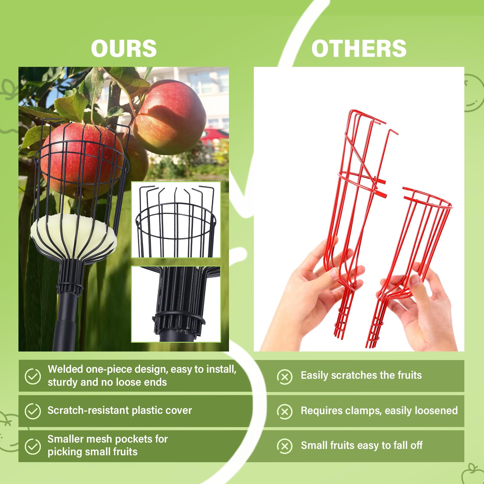 8.43FT Adjustable Fruit Picker Pole with Basket - Stainless Steel Handle Apple Picker Tool for Harvesting Mango, Pear, Orange & Avocados | Perfect for Home Gardening, Orchard Harvesting & Tall Tree Fruit Collection (Black)