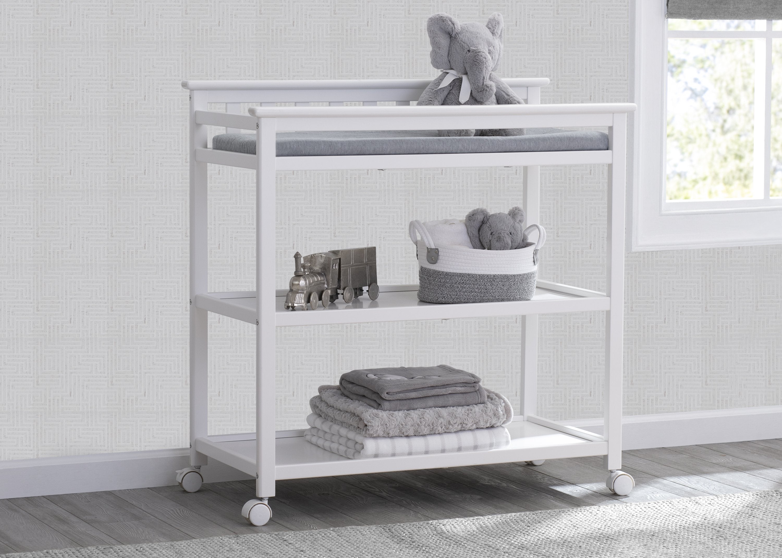 Liberty Changing Table - Baby Dresser with Safety Straps & Storage, White Nursery Furniture for Diaper Changing & Baby Care Essentials Organization