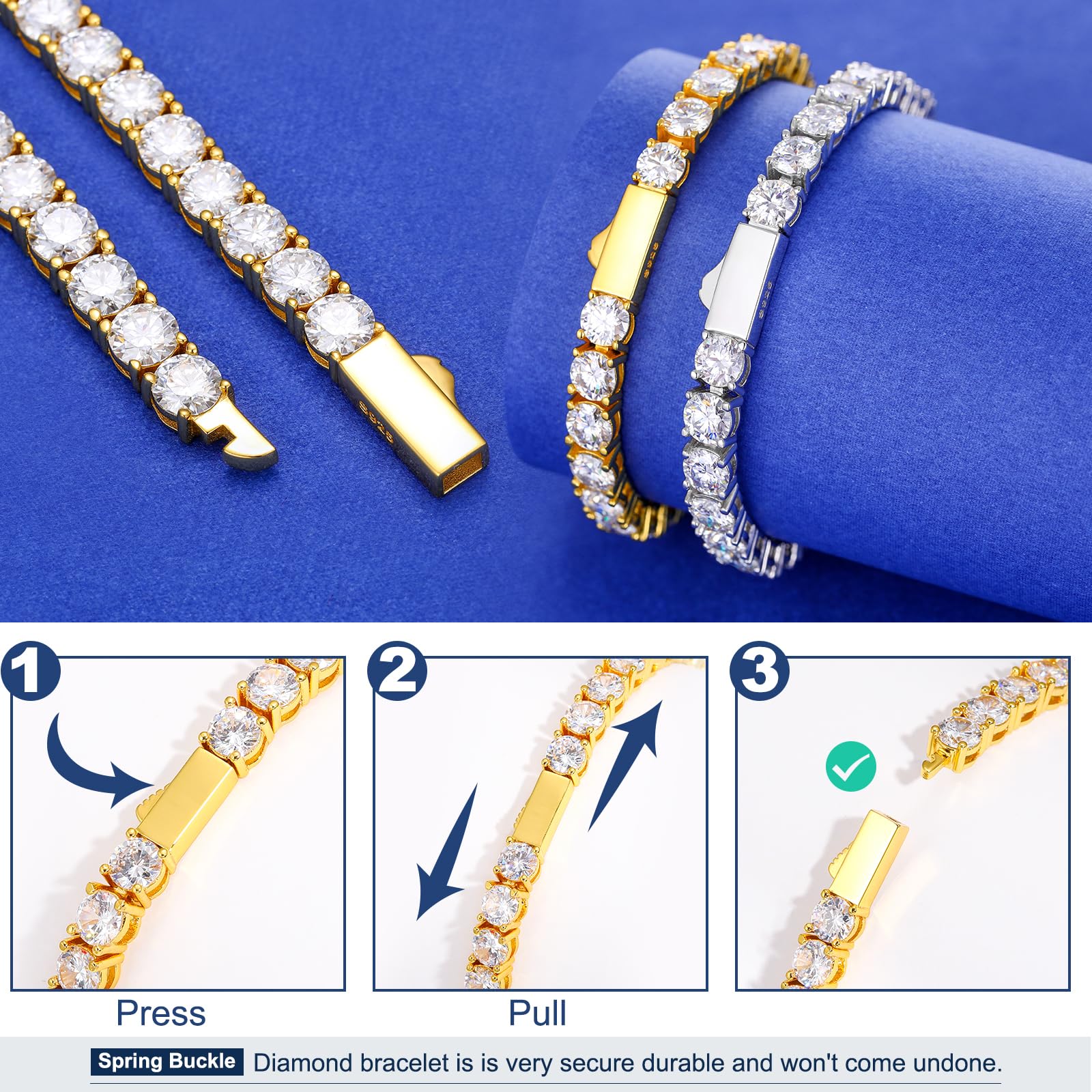 TUHE 1.92ct-21ct Moissanite Tennis Bracelet for Women & Men - 18k Gold Plated 925 Sterling Silver (6-8.5 Inch) | Lab-Grown D Color VVS1 Round Cut Diamond Alternative | Perfect Mother's Day Gift, Anniversary Jewelry & Wedding Accessory