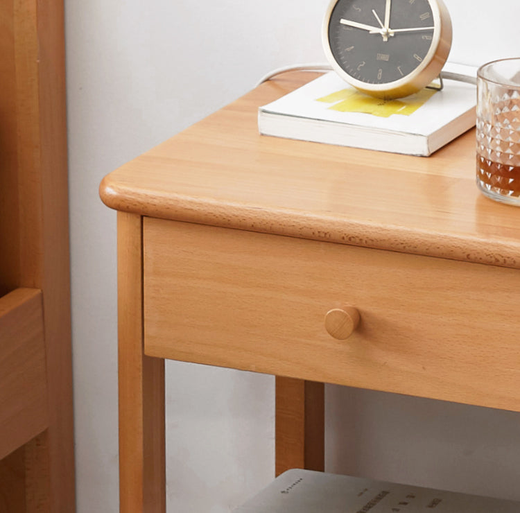 Solid Wood Nightstand - Beech & Pine Bedside Table for Bedroom, Modern & Rustic End Table with Storage Shelf - Perfect for Bedroom, Living Room, or Office