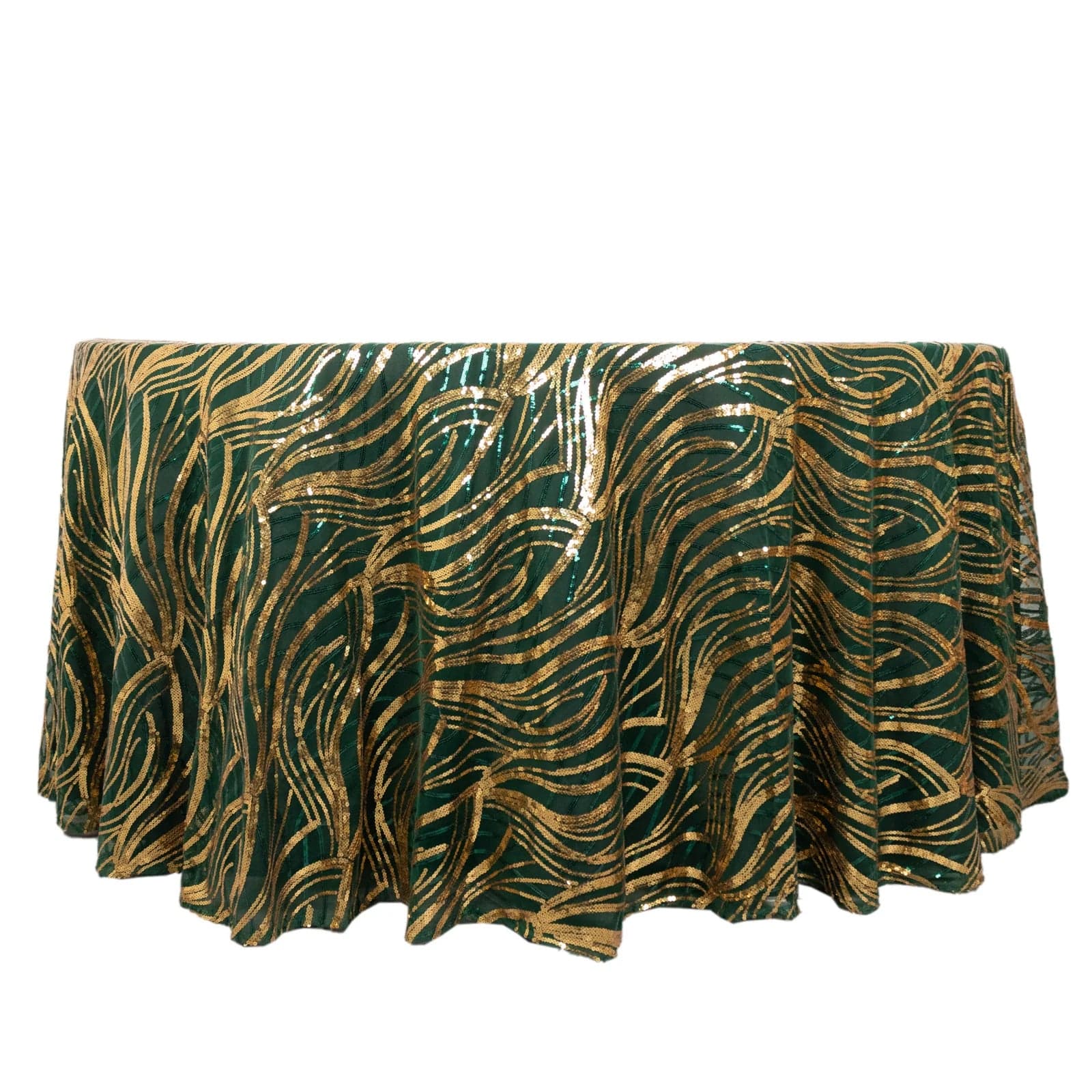 120 Mesh Round Tablecloth with Wavy Embroidered Sequins - Elegant Party Decor for Weddings, Banquets & Special Events