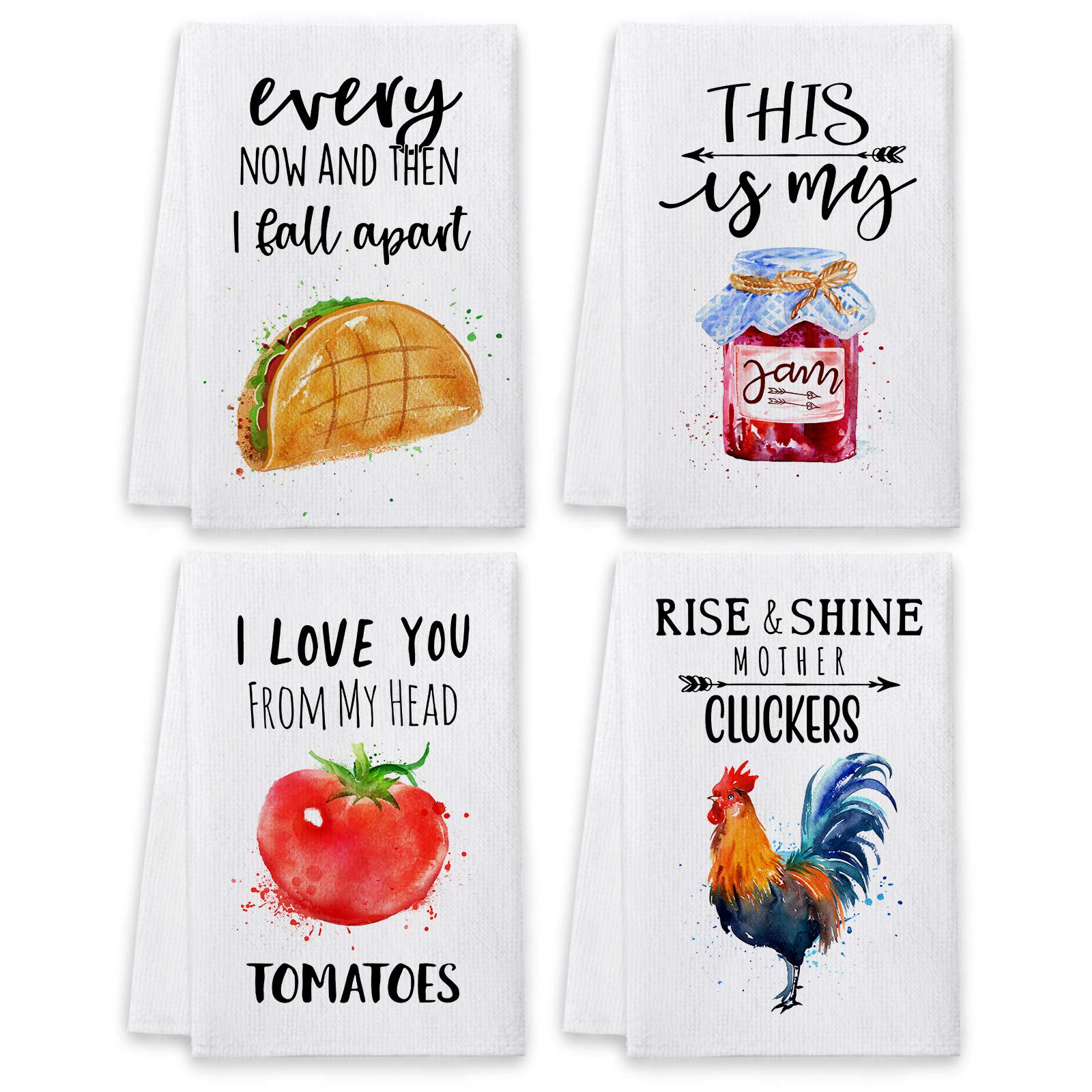 Funny Bonsai Tree Kitchen Towels Set of 4 - Absorbent Farmhouse Dishcloths with Cute Quotes, Housewarming Gift & Home Decor Essentials for Kitchen, Dining, and Tea Time
