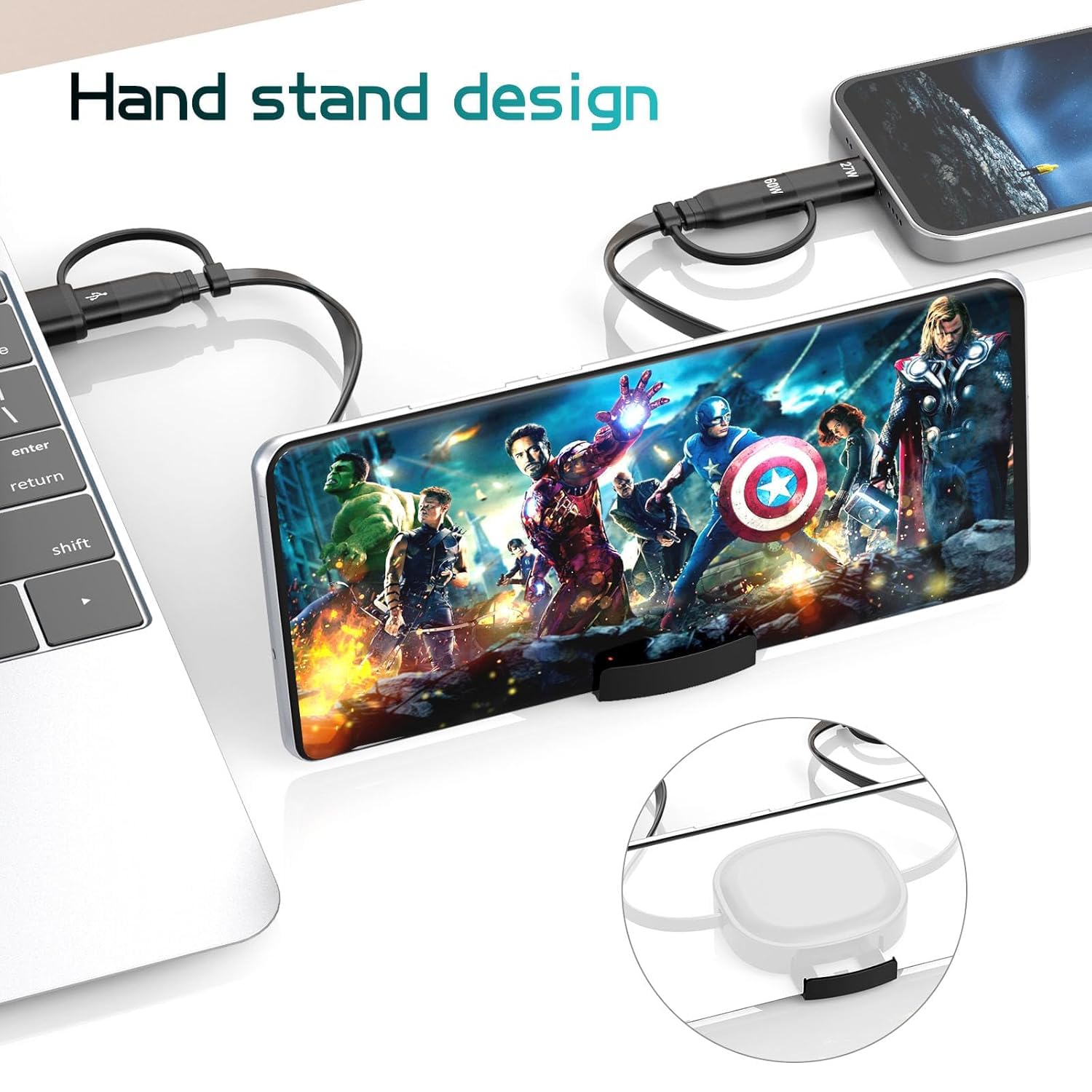 5-in-1 Multi Charging Cable 60W Fast Charger with Retractable Design - USB C to Lightning/USB A Cable for iPhone 15/14/13, iPad, Samsung Galaxy, PS5, Tablets - Perfect for Travel, Home & Office Use