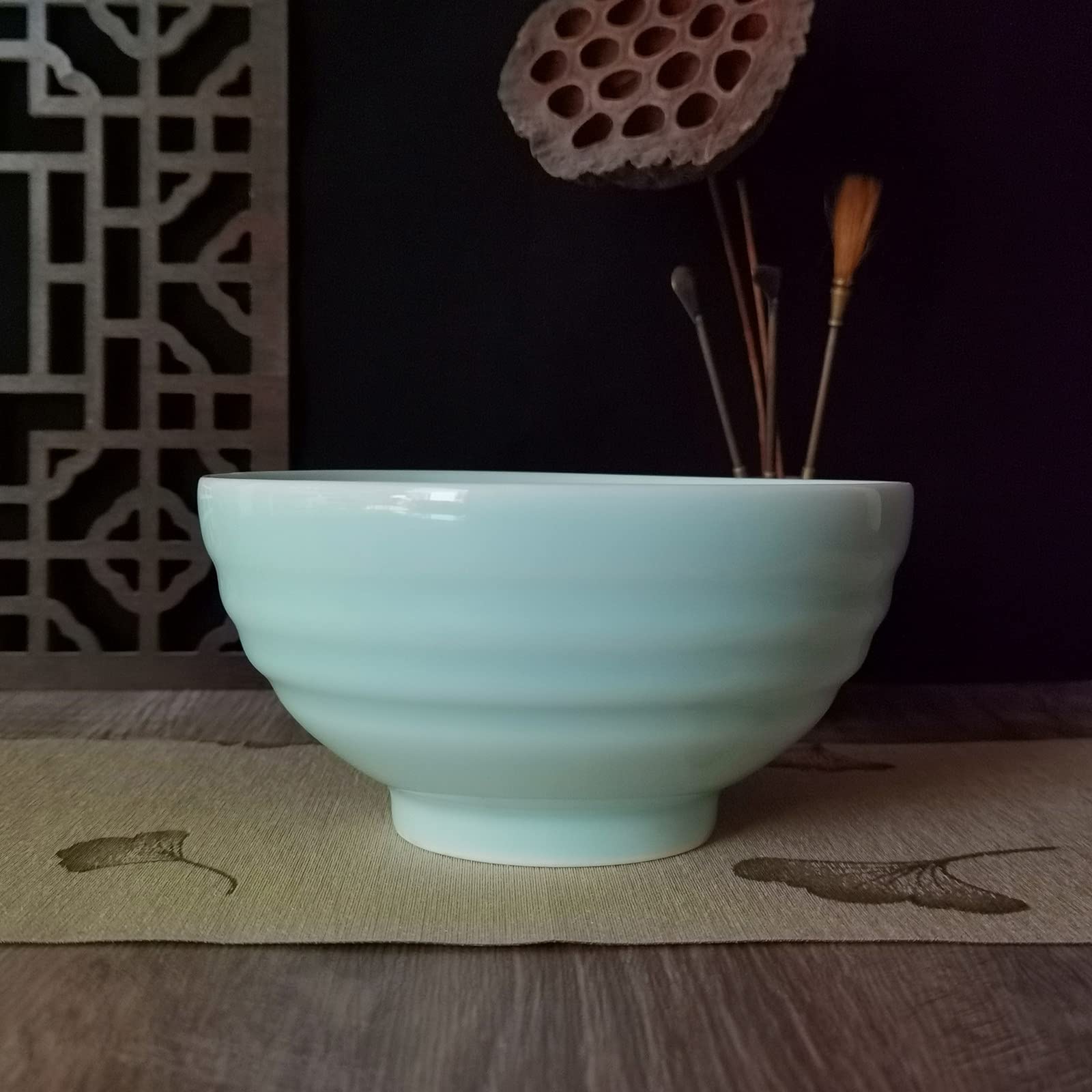28oz Celadon Porcelain Salad Bowl - Microwave & Dishwasher Safe Rice Bowl Set (6.5 Inch, Sky Blue) - Perfect for Asian Cuisine, Cereal, Soup & Home Dining