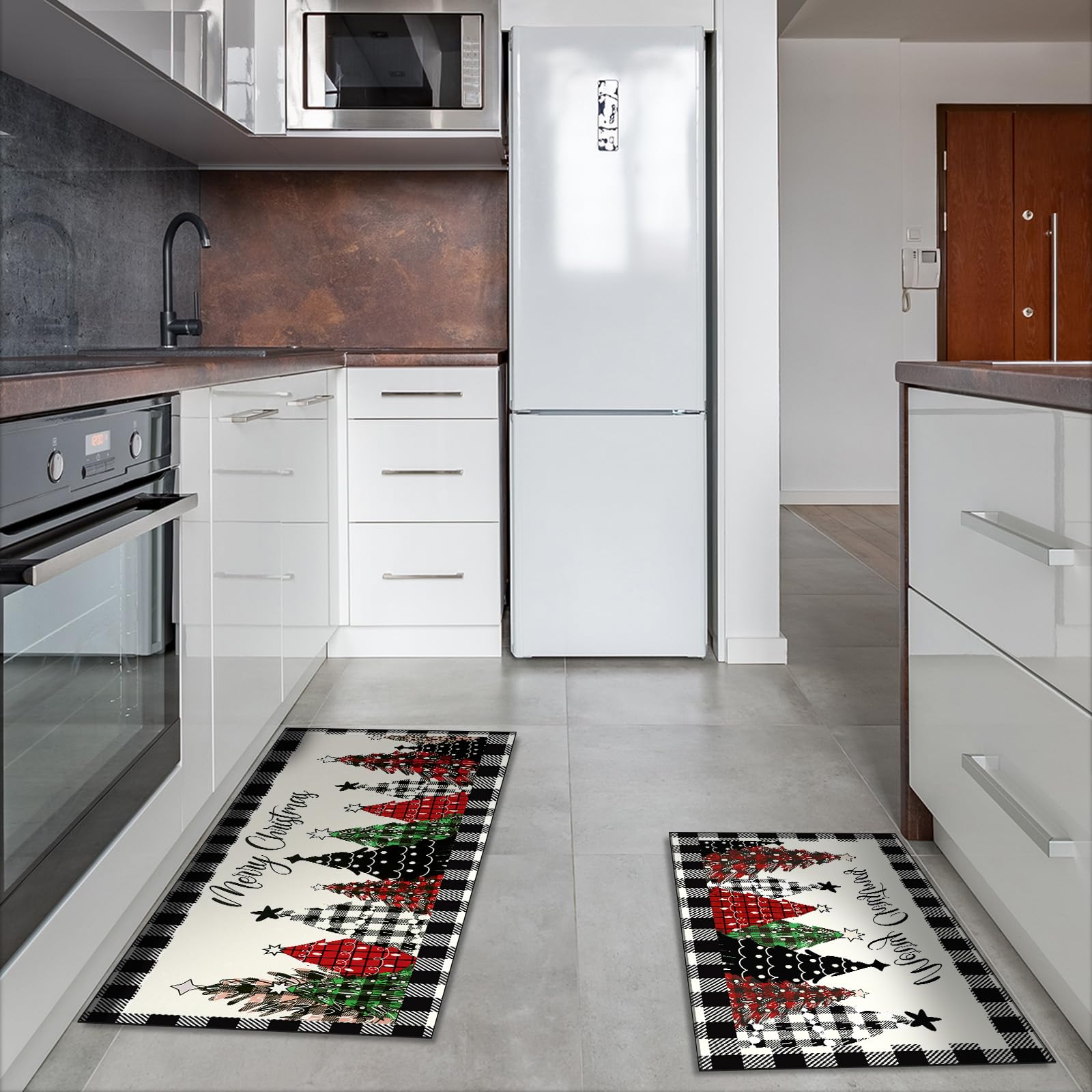Ceenna Christmas Kitchen Rugs Set of 2 - Non-Slip Buffalo Plaid Holiday Mats for Home Decor, 17