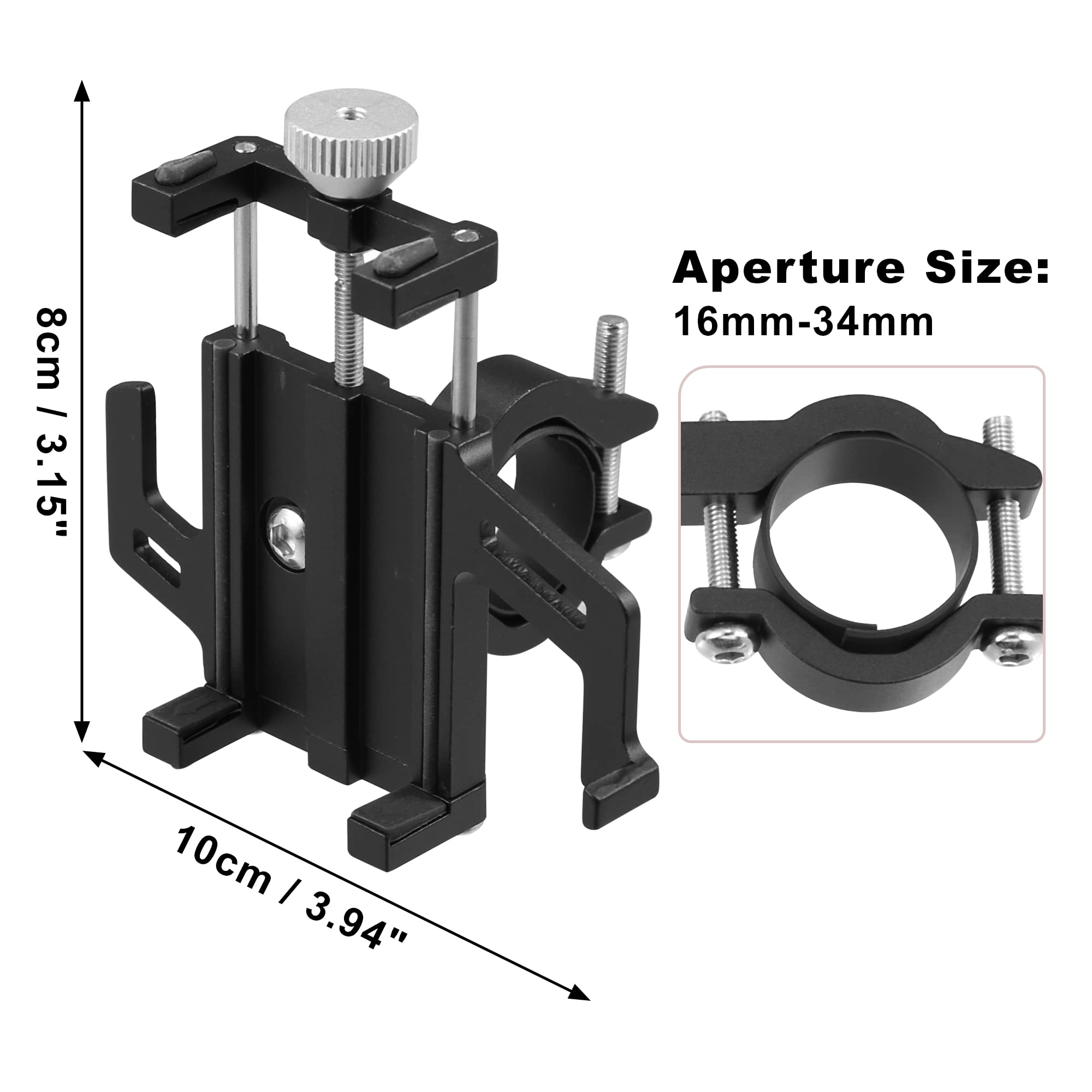 Motoforti 360° Rotatable Aluminum Alloy Motorcycle & Bicycle Phone Mount Holder - Universal Clip for ATV Scooter (Fits 3.5-7 Inch Smartphones) - Black - Perfect for Adventure Riding & Commuting