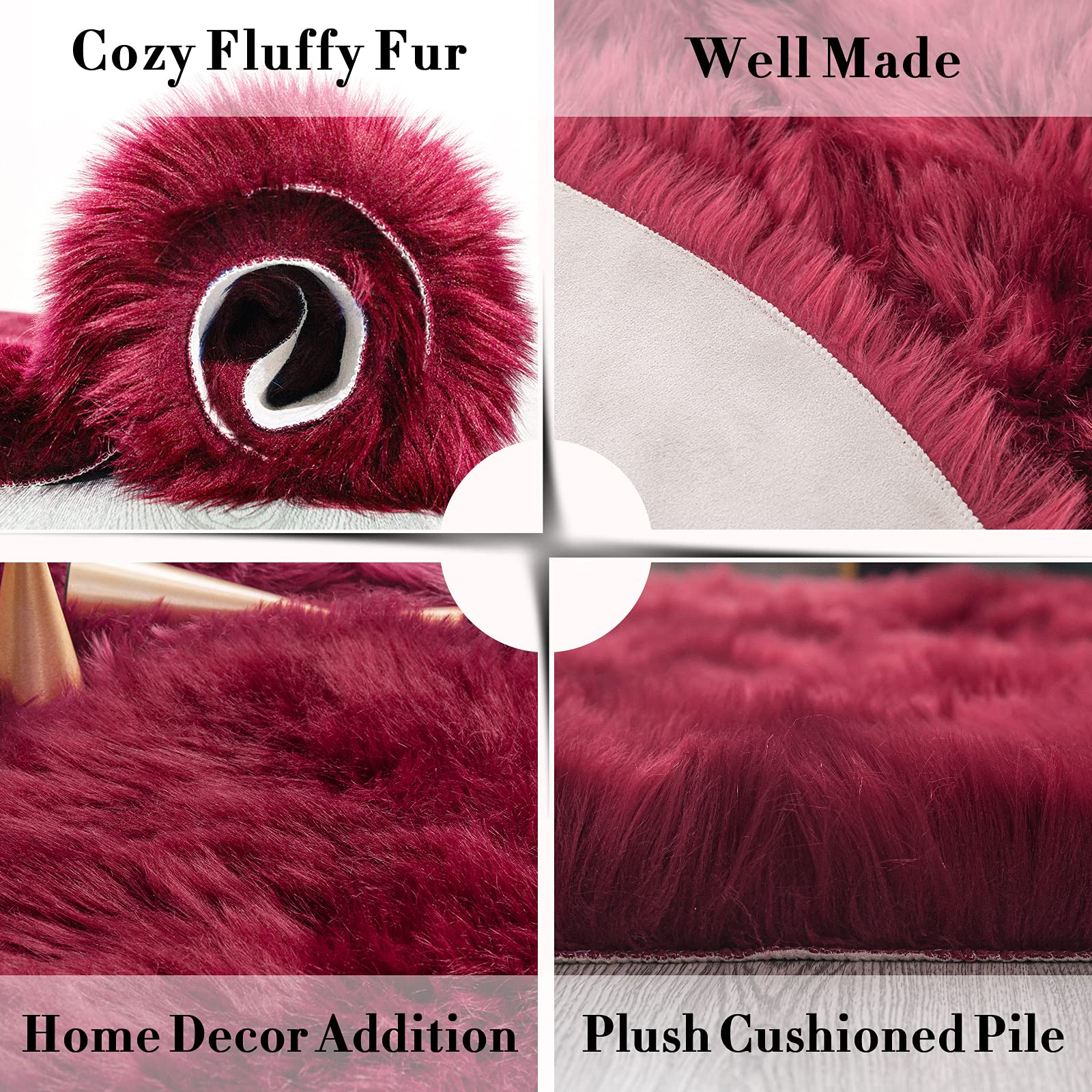 Faux Sheepskin Round Rug 5ft - Soft Fluffy Carpet for Living Room & Nursery