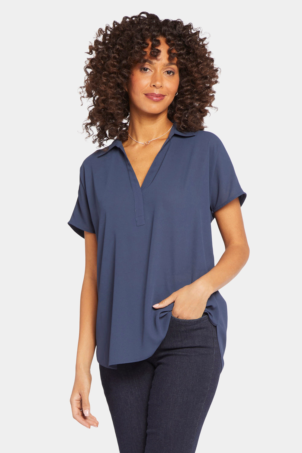 Becky Women's Short Sleeve Oxford Shirt - Classic Navy Blue Button Down Top for Work, Office & Casual Wear
