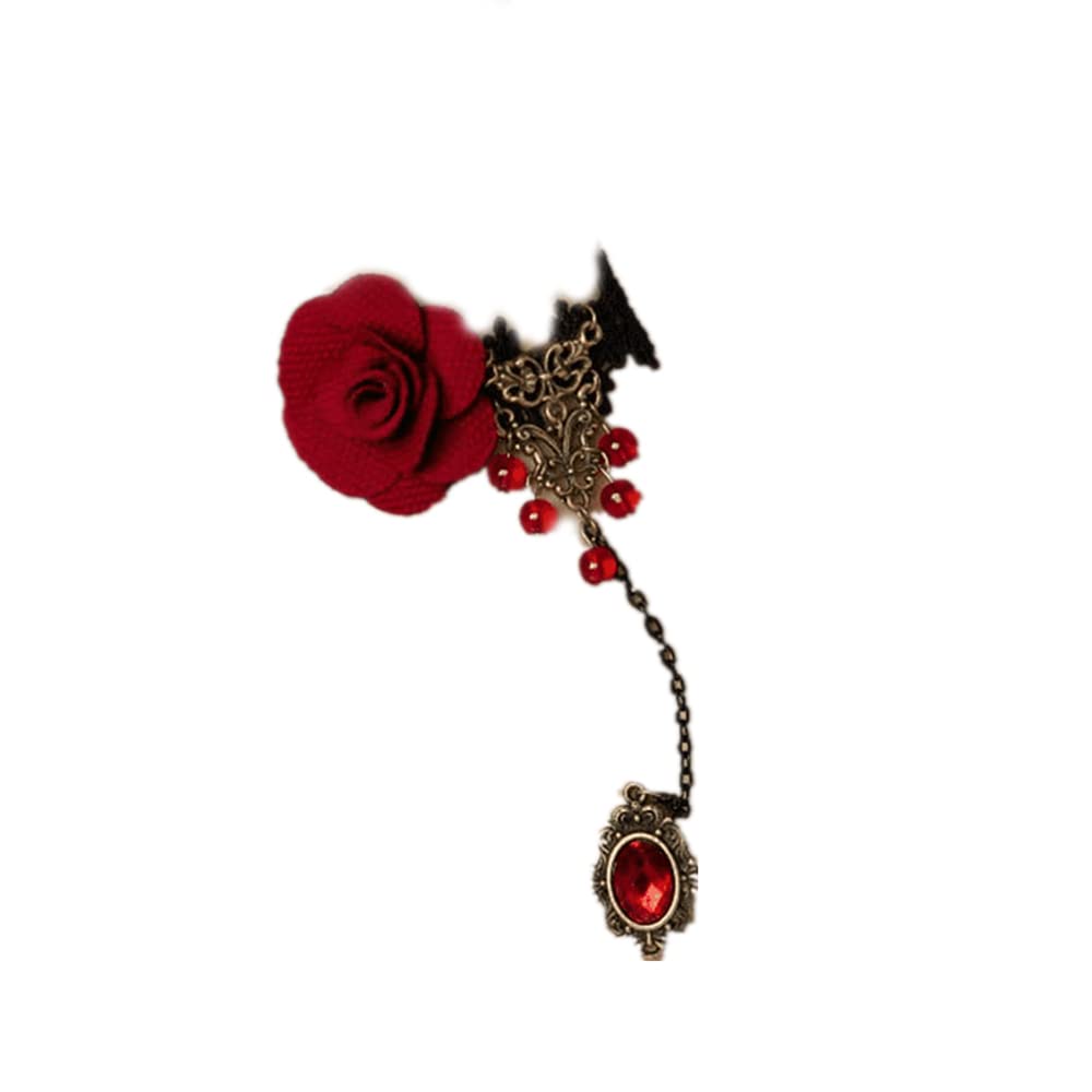 BETHNISIER Gothic Vintage Black Lace Bracelet with Red Rose & Rubies - Elegant Dangle Statement Jewelry for Women & Girls | Perfect for Halloween Parties, Cosplay, Performances & Gothic Fashion Accessories