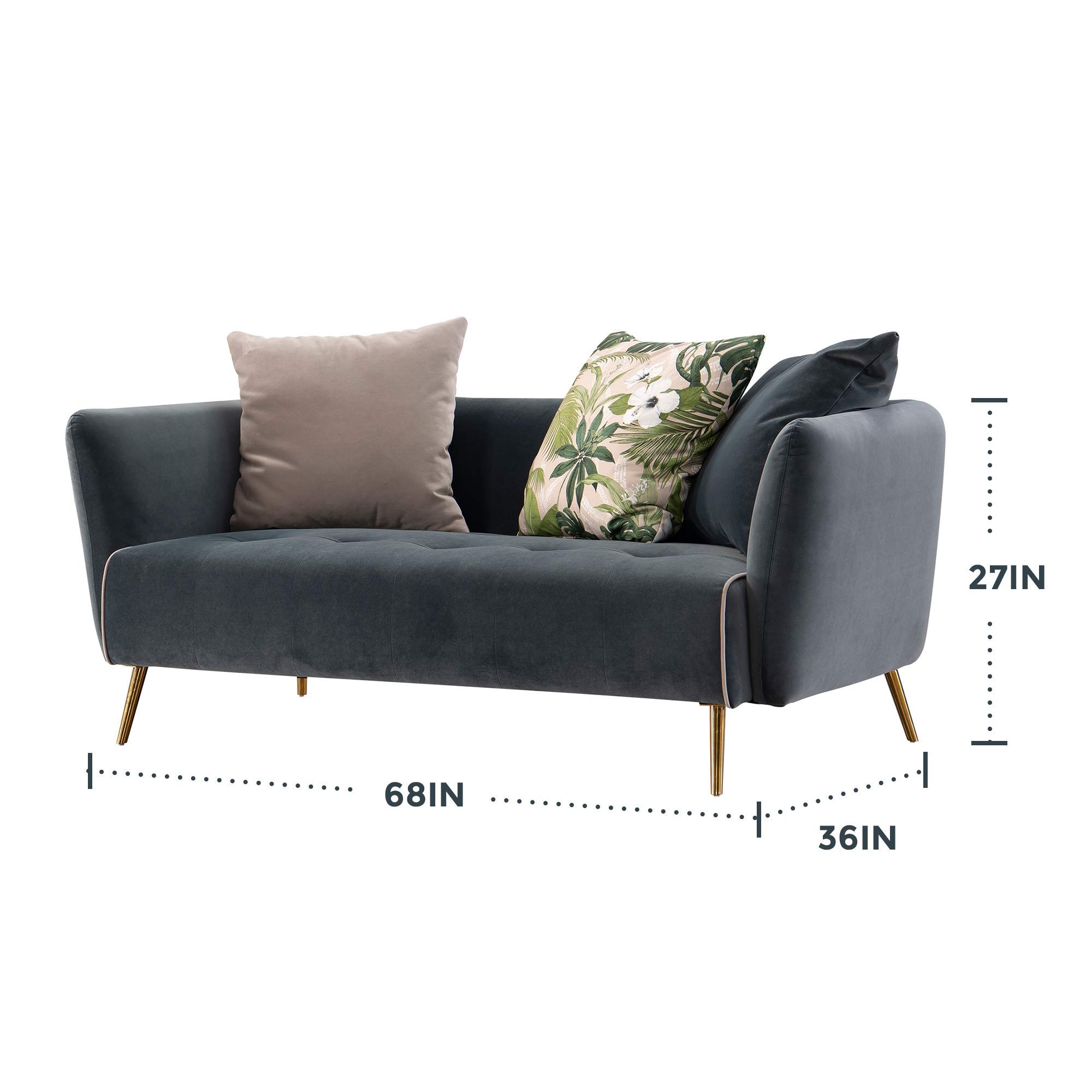 Modern Velvet Fabric Sofa in Dark Blue - 68”W Loveseat with Solid Metal Legs for Living Room, Bedroom, or Office | Acanva