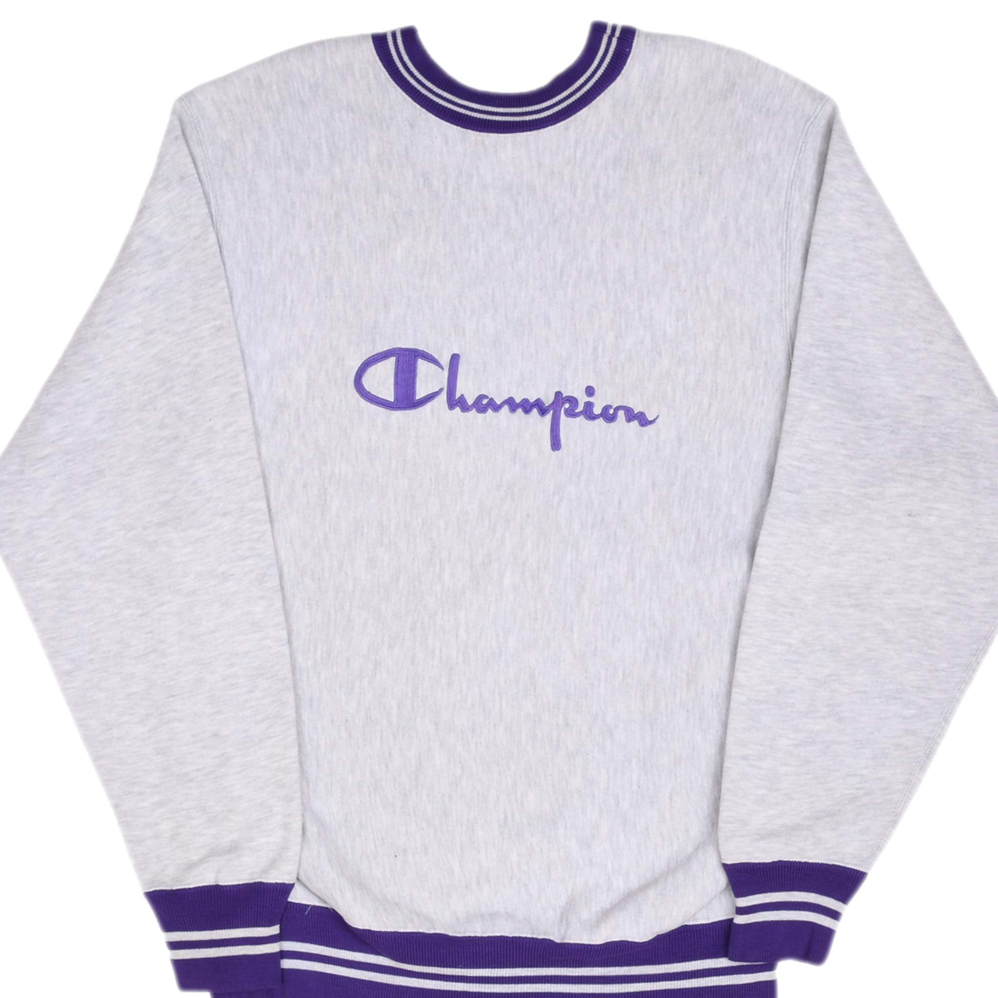 Vintage Champion Reverse Weave Spellout Grey Sweatshirt 1990s Large - Made in USA - Retro Streetwear for Men & Women - Perfect for Casual Outfits, Gym, and Lounge Wear