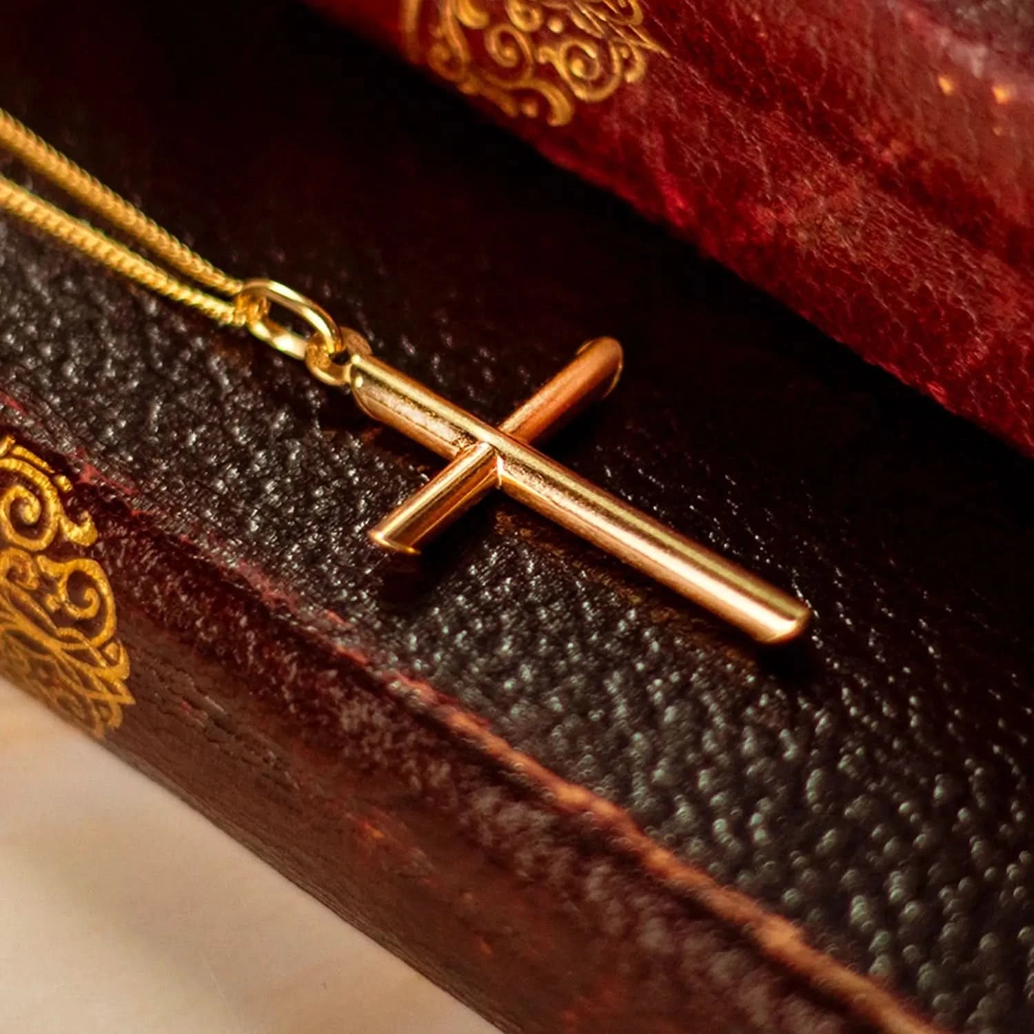 Solid Gold Cross Necklace for Men - Religious Jewelry Gift for Baptism, Wedding & Everyday Wear